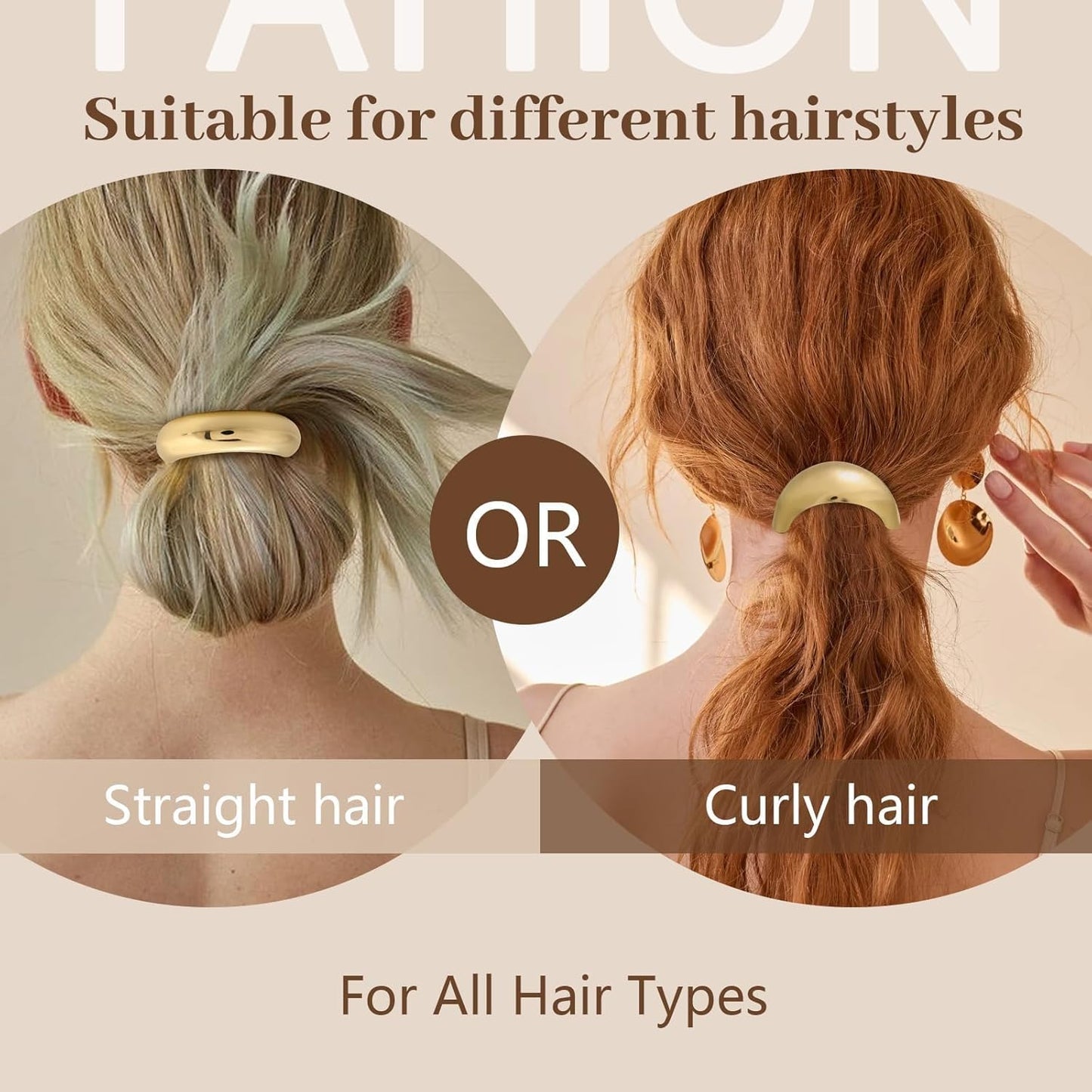 3PCS Gold Hair Ties, Metal Hair Ties for Thick Hair, Elegant Durable Geometric Design, Gold Hair Accessories Stretchy and Non-Damage Ponytail Cuff Holders, 3 Styles in Box Holiday Gifts