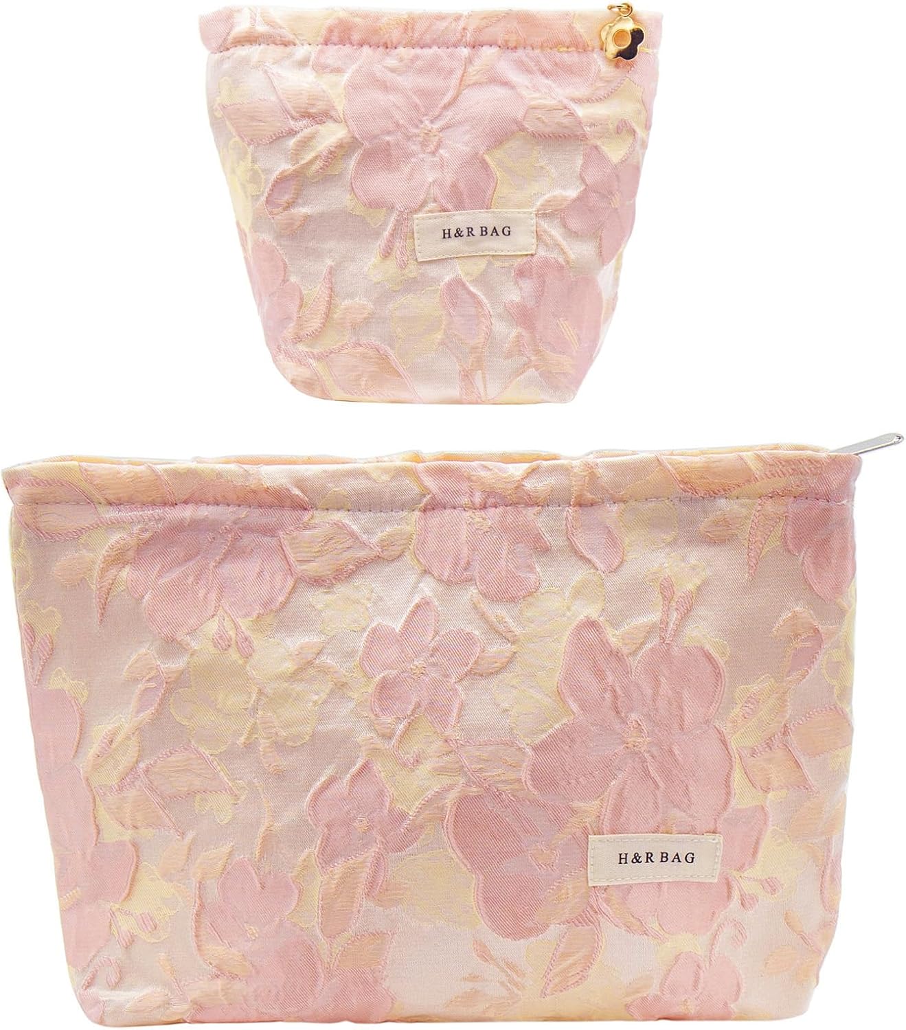 2 Pcs Makeup Bags, Large Cosmetic Bag Travel Toiletry Bag Organizer for Women, Embroidery Craft, Floral Makeup Bag Small Cosmetic Pouch Purse with Zipper Gifts for Girls Teen