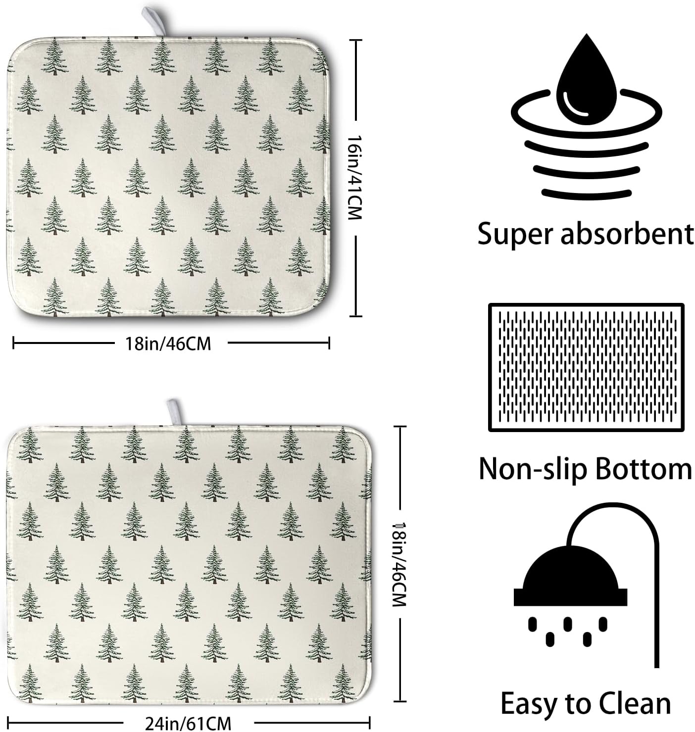 Christmas Tree Dish Drying Mat Winter Xmas Holiday Drying Mats Microfiber Absorbent Dishes Drying Pad Reusable Washable Kitchen Countertop Protector Dish Drainer Rack Mat 18x24 Inch