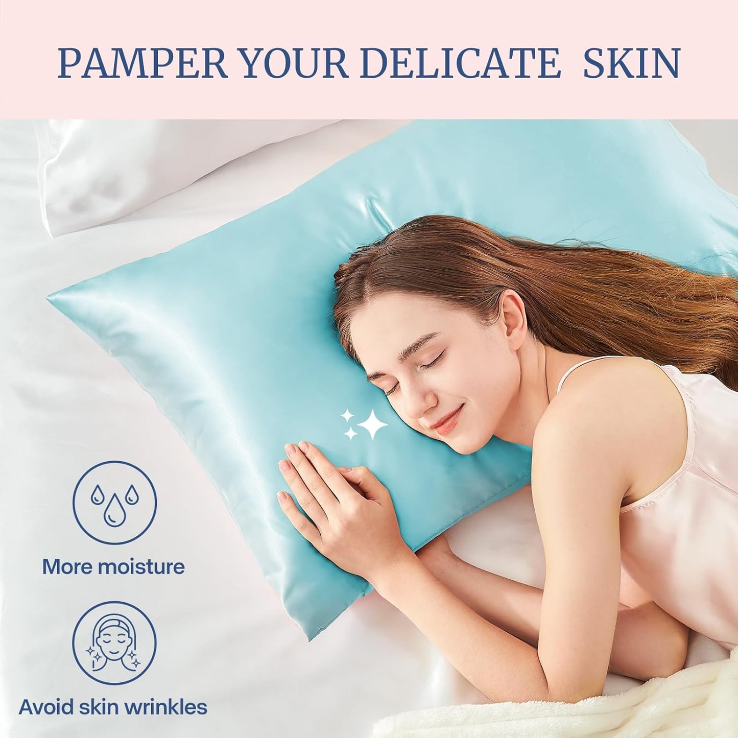 BEDELITE Satin Pillowcase for Hair and Skin, Super Soft and Cooling Similar to Silk Pillow Cases 2 Pack with Envelope Closure, Gift for Women Men(20"x36" King Size, Blue)