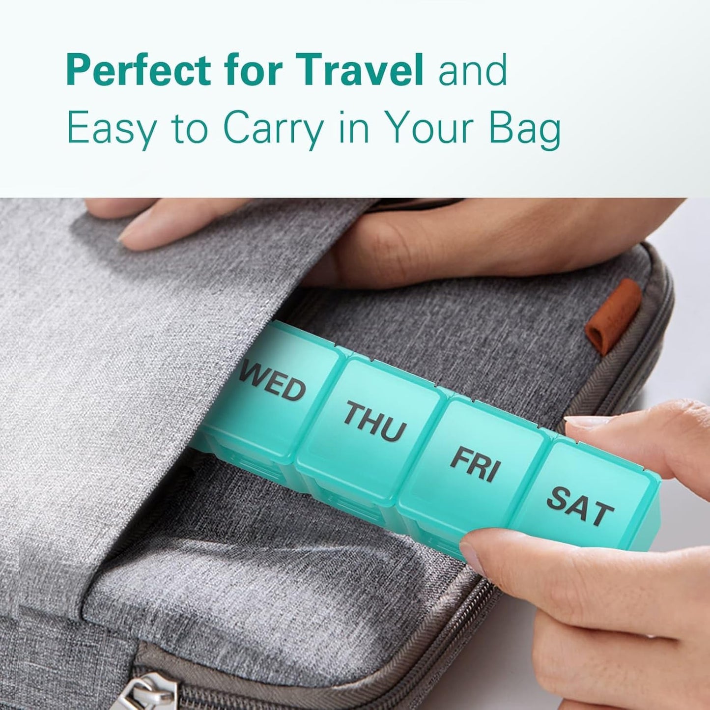 BUG HULL Weekly Pill Organizer Large 2 Packs, Extra Large Travel Pill Organizers, Pill Box 7 Day, Travel Pill Case, Medicine Pill Organizer for Vitamins, Supplements and Medications (Black+White)