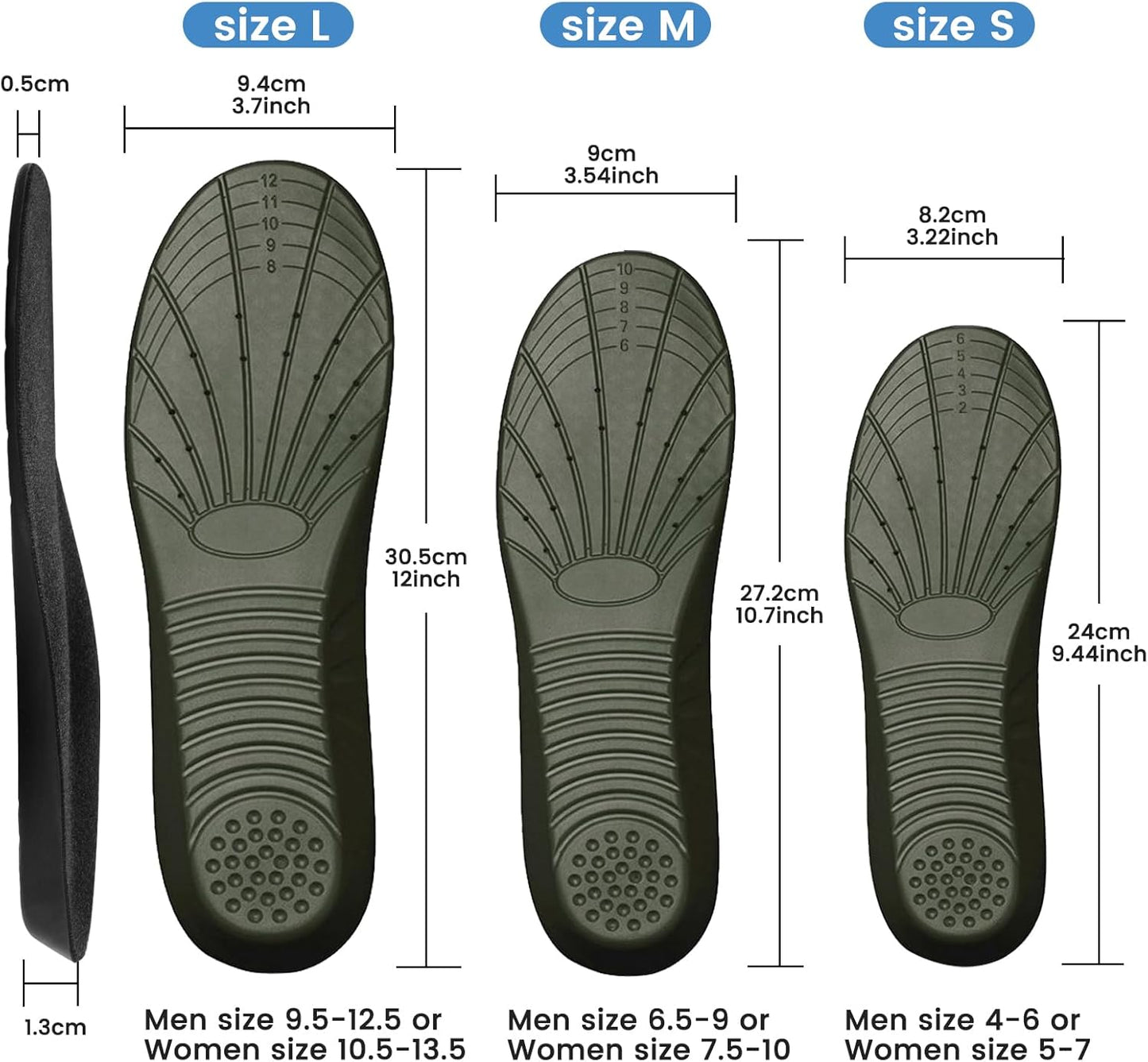 Shoe Insoles, Memory Foam Insoles, Providing Excellent Shock Absorption and Cushioning for Feet Relief, Comfortable Insoles for Men and Women for Everyday Use,(L [US M: 9.5-12.5/W: 10.5-13.5])