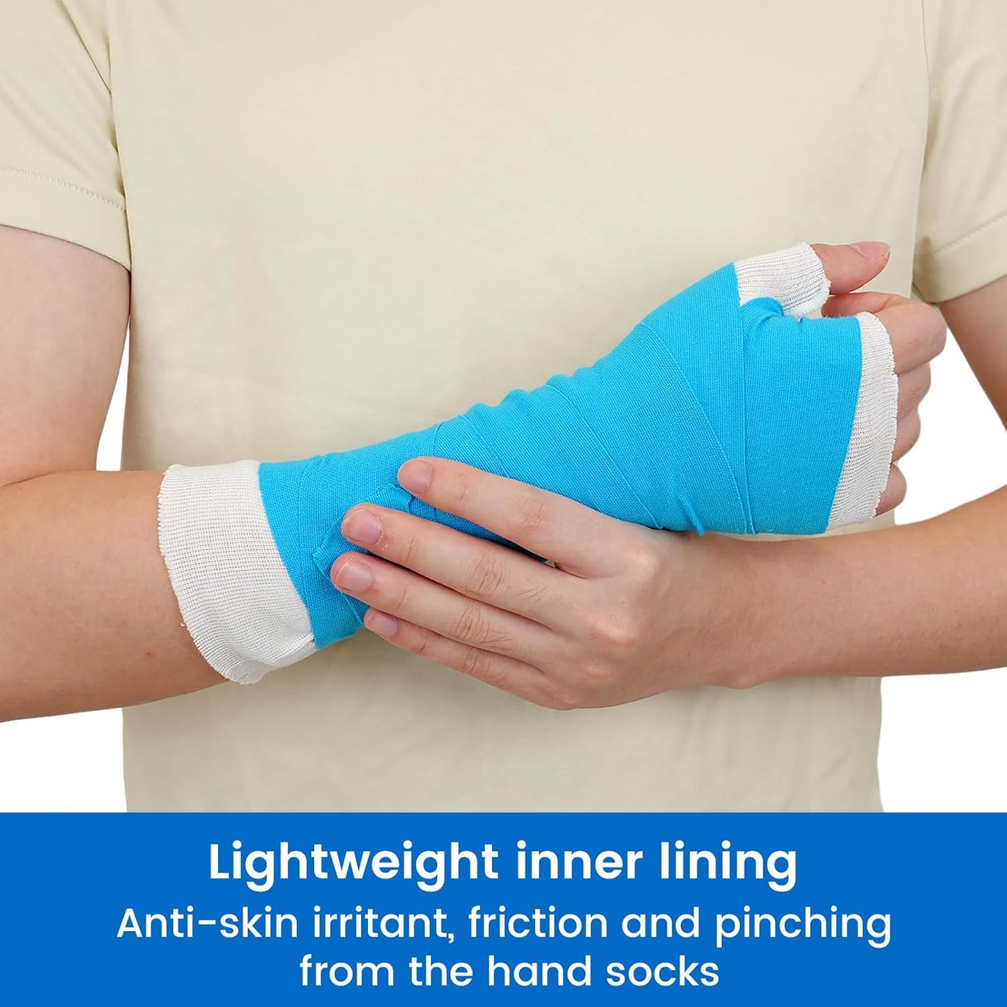 Velpeau Hand Socks for Splint (Pack of 10), Breathable, Thin Stockinette Tubing for Arm, Wrist Brace with Thumb Spica Liner, Cotton Gauze Sleeve, Under Cast Wrap, Arm Cover for Men and Women (White, Light Version, S)