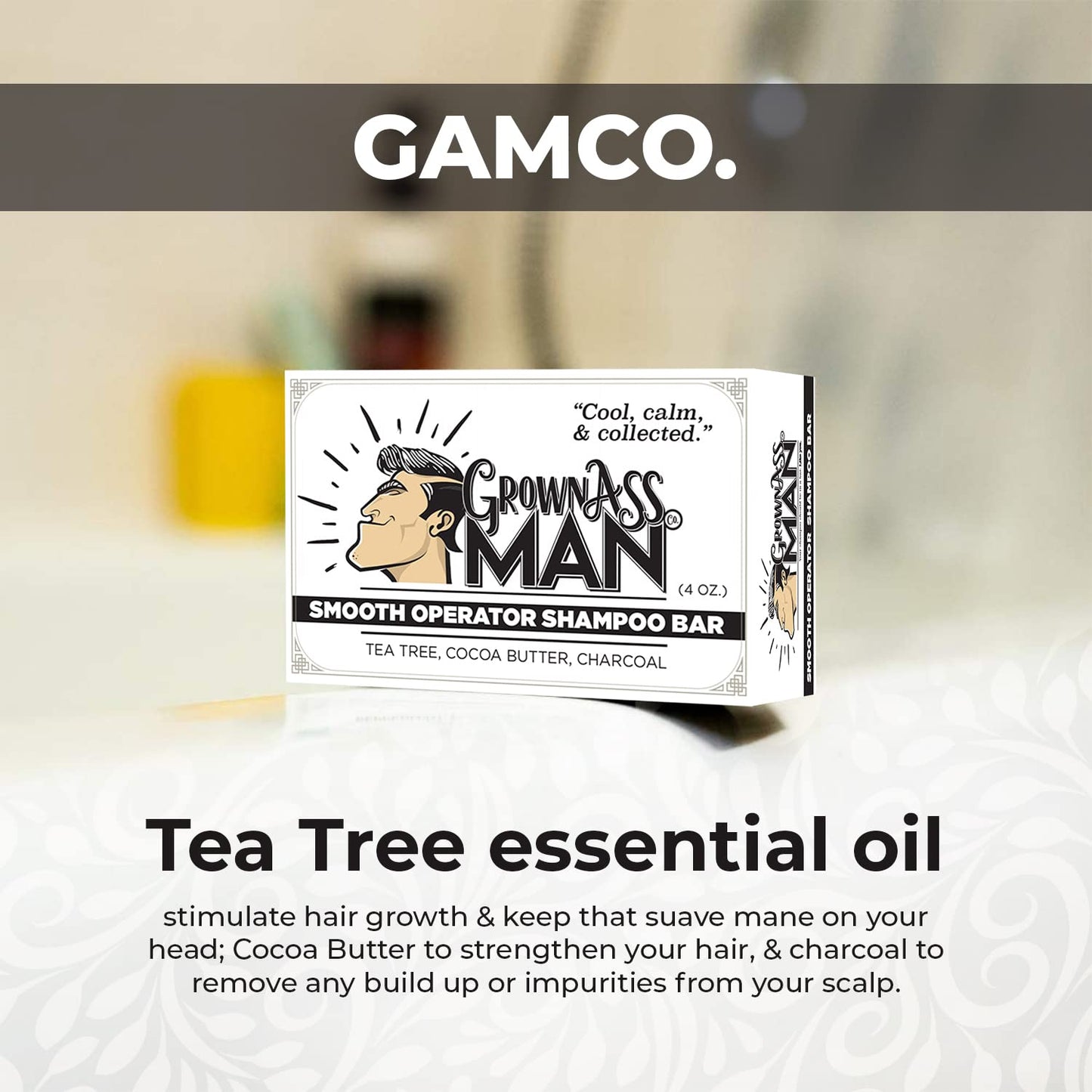 Grown Ass Man Co. - Solid Shampoo Bar Rich Lather 3 in 1: Hair, Beard & Body Wash - Plastic Free & Eco-Friendly, Natural & Organic Clean for All Hair Types, 4oz Bar (Smooth Operator, Single)