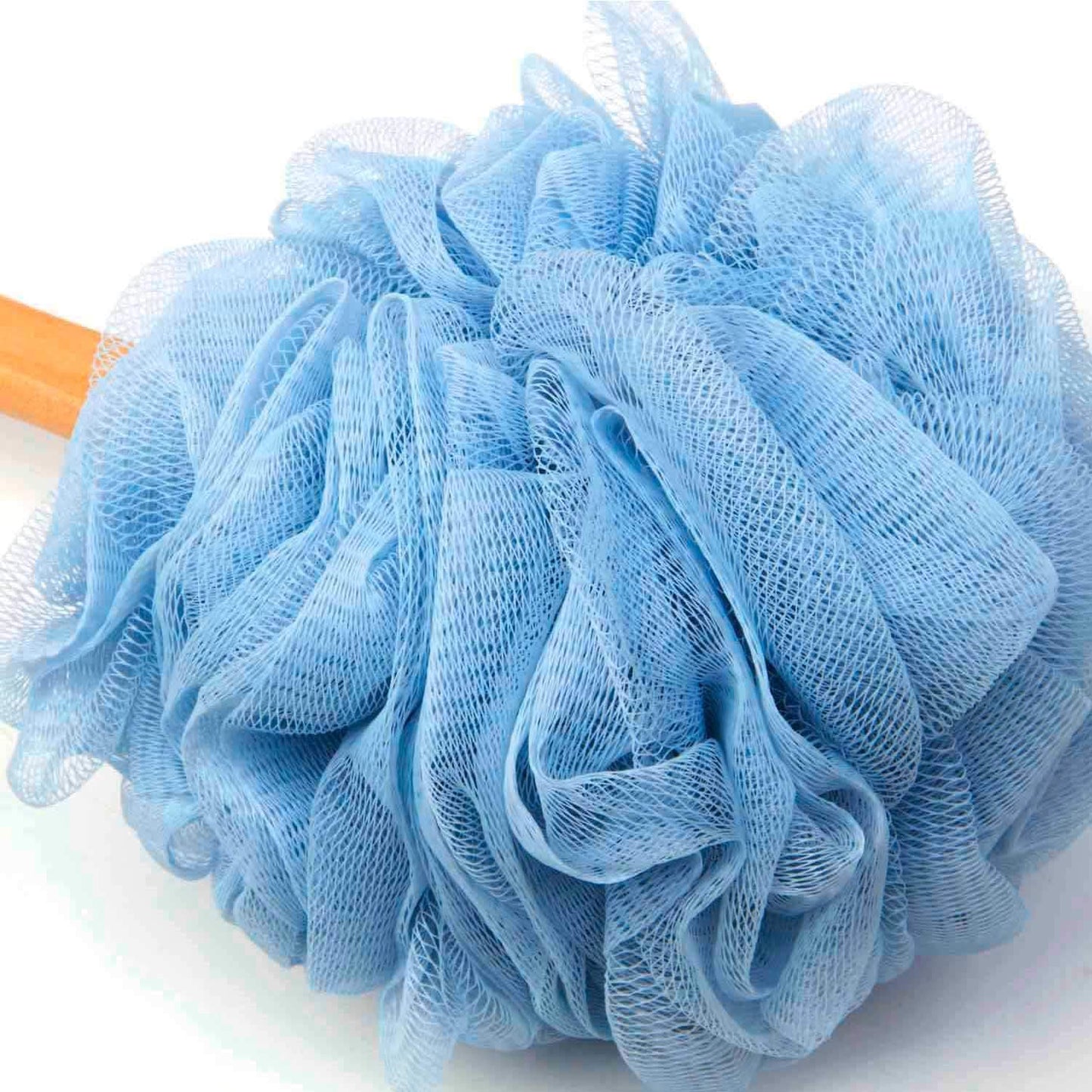 Loofah Back Scrubber for Shower, Wooden Long Handle Bath Sponge Lufa Shower Brush, Soft Nylon Mesh Back Cleaner Washer, Women & Men Exfoliating Luffa Pouf on a Stick for Body (Blue)