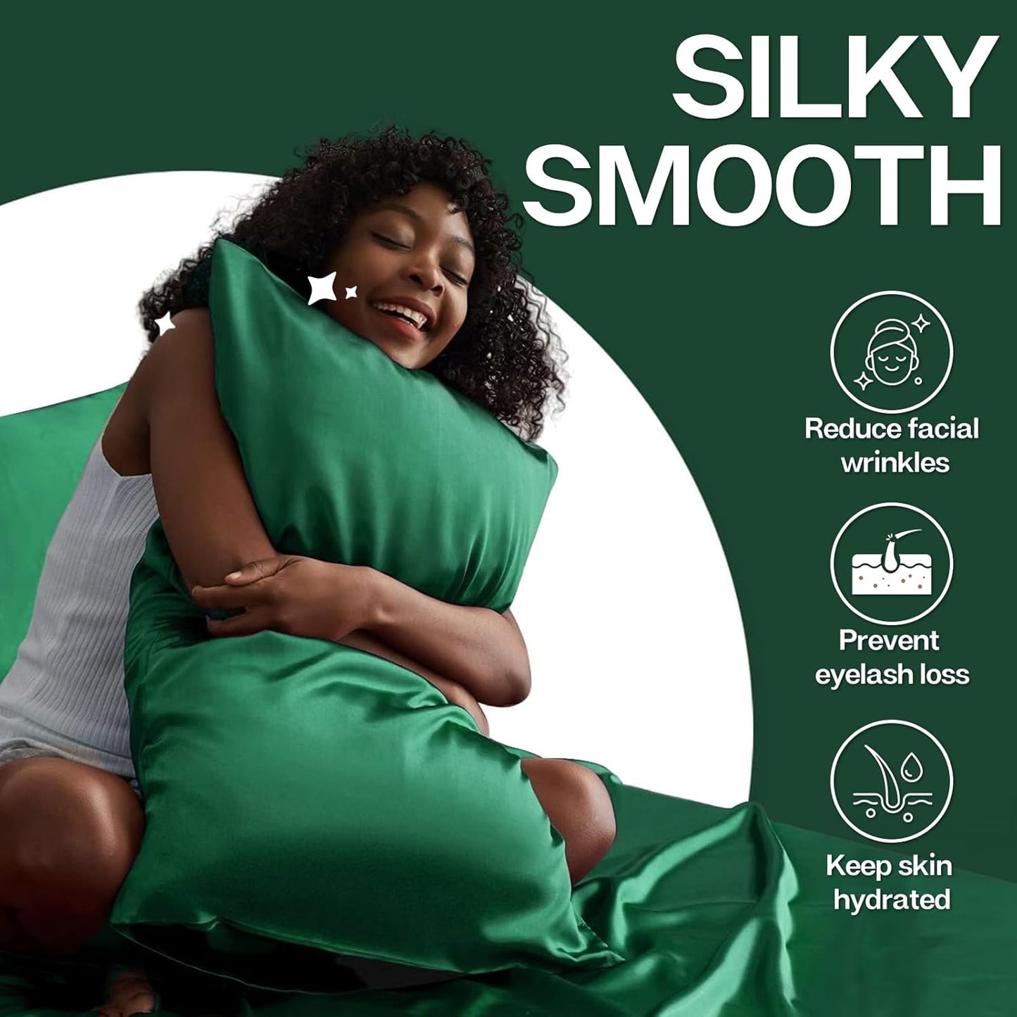MR&HM Satin Pillowcase for Hair and Skin, Silk Satin Pillowcase 2 Pack, Queen Size Pillow Cases Set of 2, Silky Pillow Cover with Envelope Closure (20x30, Dark Green)