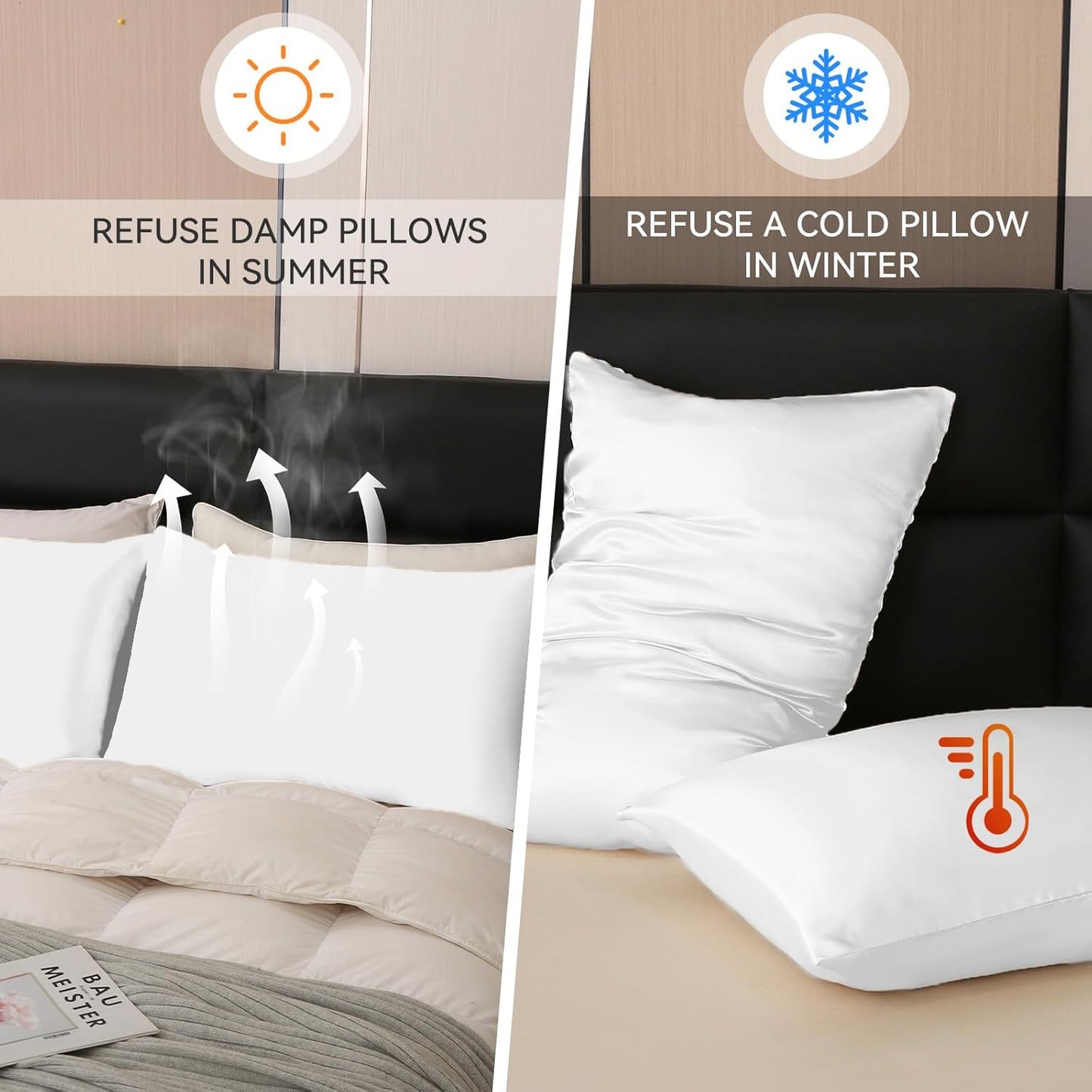 Tyfitb Satin Pillowcase Set for Hair & Skin Care – Cooling, Hypoallergenic, Anti-Frizz, Wrinkle-Free – Soft, Luxurious Pillowcases with Envelope Closure – 2-Pack, King Size 20x36, Gift-Ready