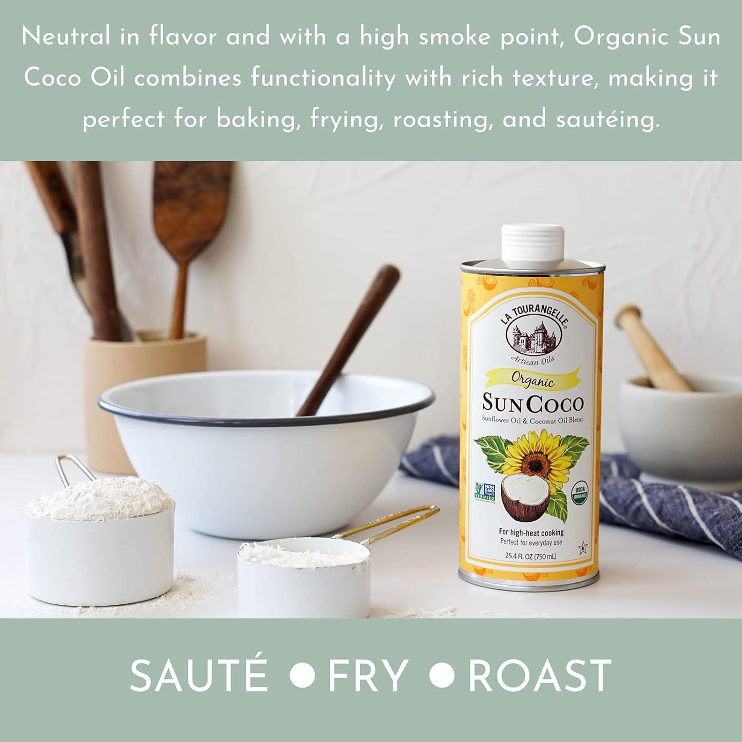 La Tourangelle, Organic Sun Coco Oil, Unique Blend of Organic High-Oleic Sunflower Oil and Organic Refined Coconut Oil, Heat Heat Cooking and DIY Beauty, 25.4 fl oz