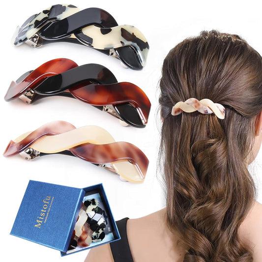 Hair Clips (3 Count) - Large Hair Barrettes for Thick Hair - 3pcs Elegant French Barrettes Retro Hair Accessories for Women Daily Wear