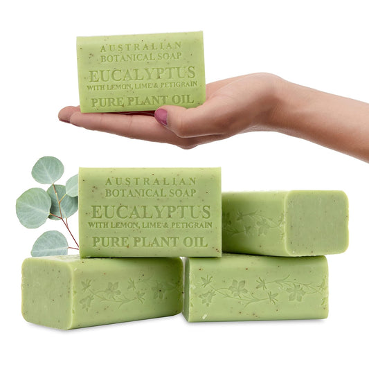 Australian Botanical Soap Eucalyptus with Lemon Lime and Petitgrain 6.6 oz Luxury Soap Bars Enriched with Shea Butter, Pack of 4