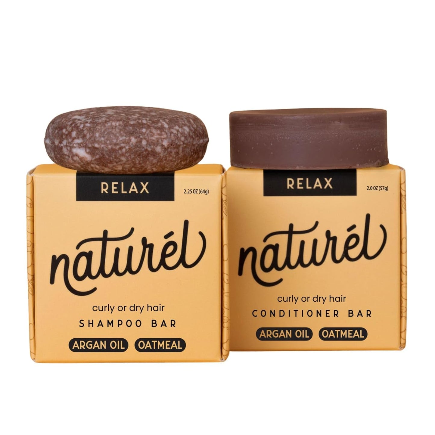 Naturel Relax Moisturizing Shampoo and Conditioner Set with Argan Oil and Colloidal Oatmeal for Curly, Wavy, Dry, or Frizzy Hair - Vegan, Made in USA