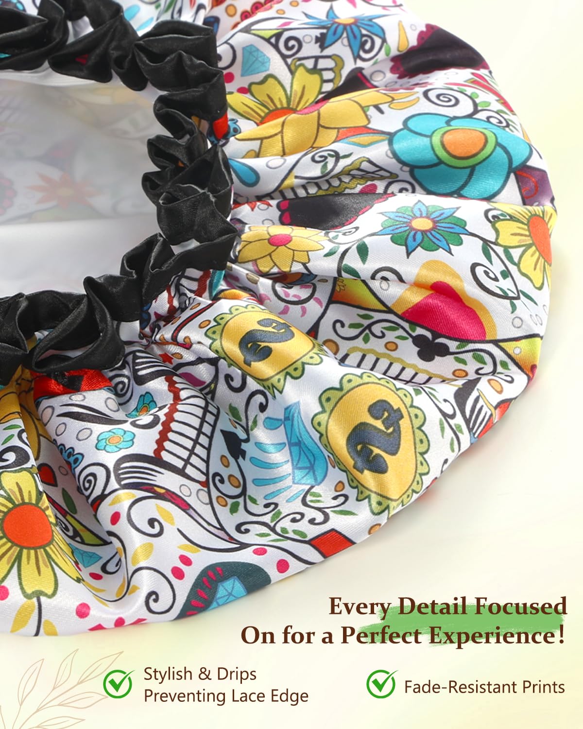 mikimini Shower Cap for Women Reusable Waterproof, Extra Large Hair Cap for Shower with Double Layers, Stylish Vibrant Designed Shower Bonnet for Long Thick Hair