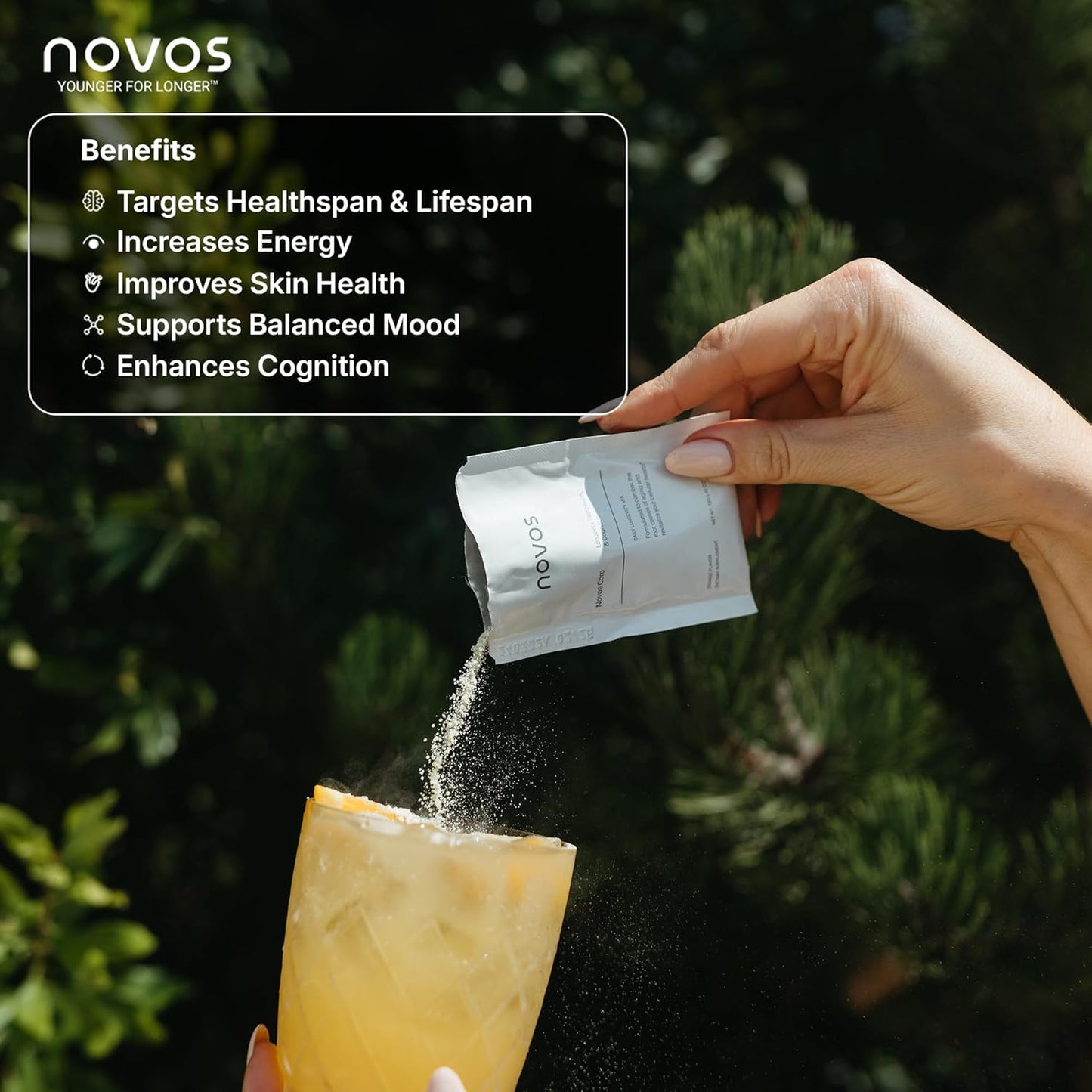 NOVOS Core Longevity Mix, Anti-Aging Supplement, Drink Powder Packet Orange Flavor - Skin Support, Energy, Mood, Sleep and Cognition Support - 30 Servings