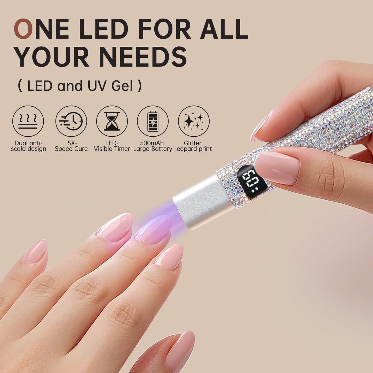 Handheld UV Light for Gel Nails,Mini LED Cordless Nail Lamp for Gel Nail Polish,Portable Flash Cure Lamp,Rechargeable USB Nail Dryer with LCD Display Fast Curing Home DIY