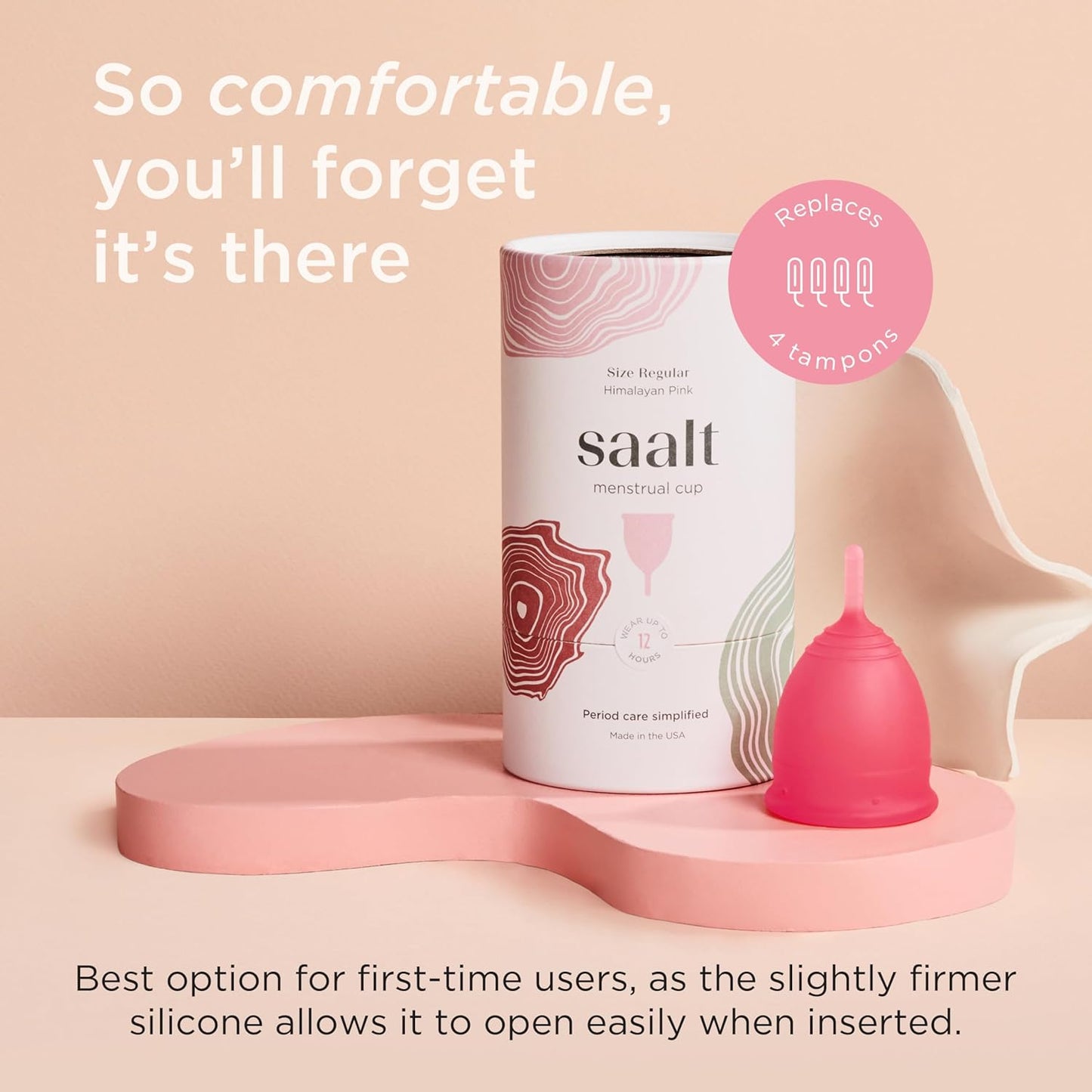 Saalt Menstrual Cup - Premium Design - Most Comfortable Period Cup - #1 Active Cup - Wear for 12 Hours - Soft, Flexible, Reusable Medical-Grade Silicone - Made in USA