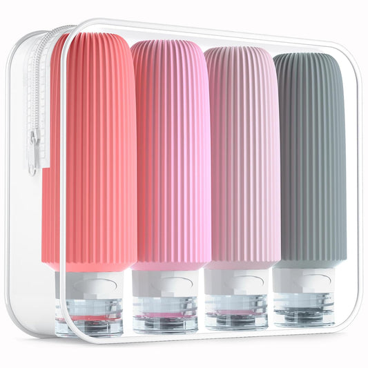 Travel Bottles for Toiletries, Large 6oz Travel Size Containers, BPA Free Leak Proof Tubs Refillable Liquid Accessories with Toiletry Bag for Cometic Shampoo and Lotion Soap (4 Pack)