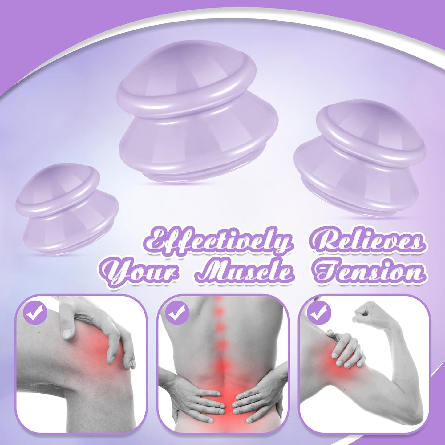 TrelaCo 6 Pcs Cupping Kit for Massage Therapy 3 Sizes Silicone Cupping Set Chinese Massage Therapy for Studio Household Cellulite Joint Pain Muscle Pain(Lavender)