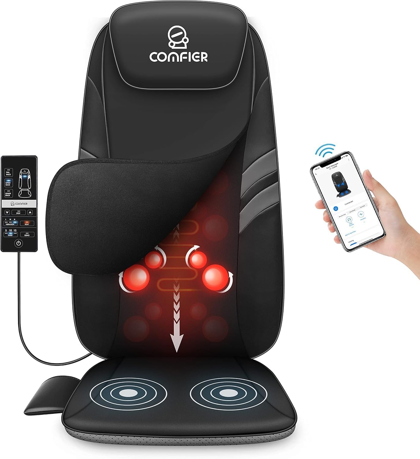 COMFIER Back Massager for Back Pain,APP Control, Shiatsu Massage Chair Pad,Electric Chair Massagers with Heat,Seat Cushion for Office,Home,Ideal Gifts for Mom,Dad,Him,Her