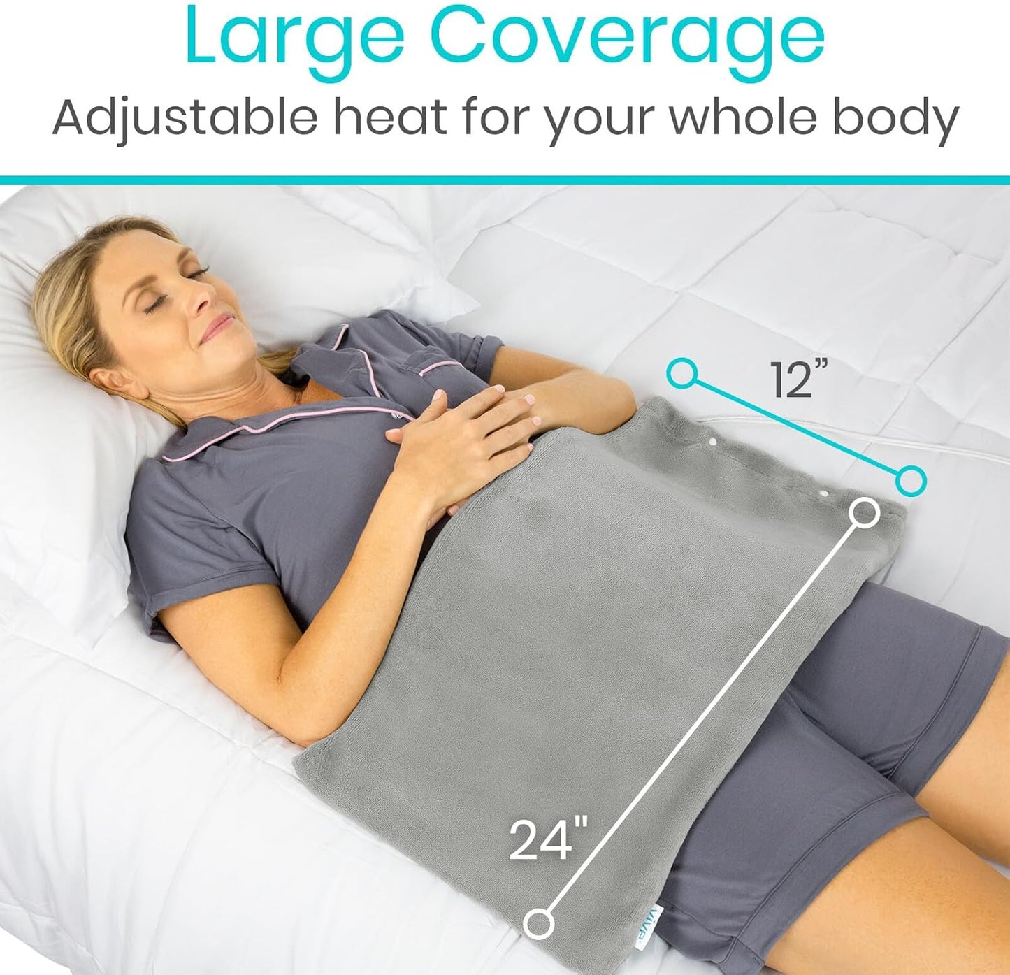 Vive Moist Heating Pad - Electric Heated Warming Hot Wrap for Heat Therapy on Back, Knee, Shoulder, Neck Pain, Period Menstrual Cramps, Cats, Dogs, Pets - Portable, Auto Shut Off (12" x 24")