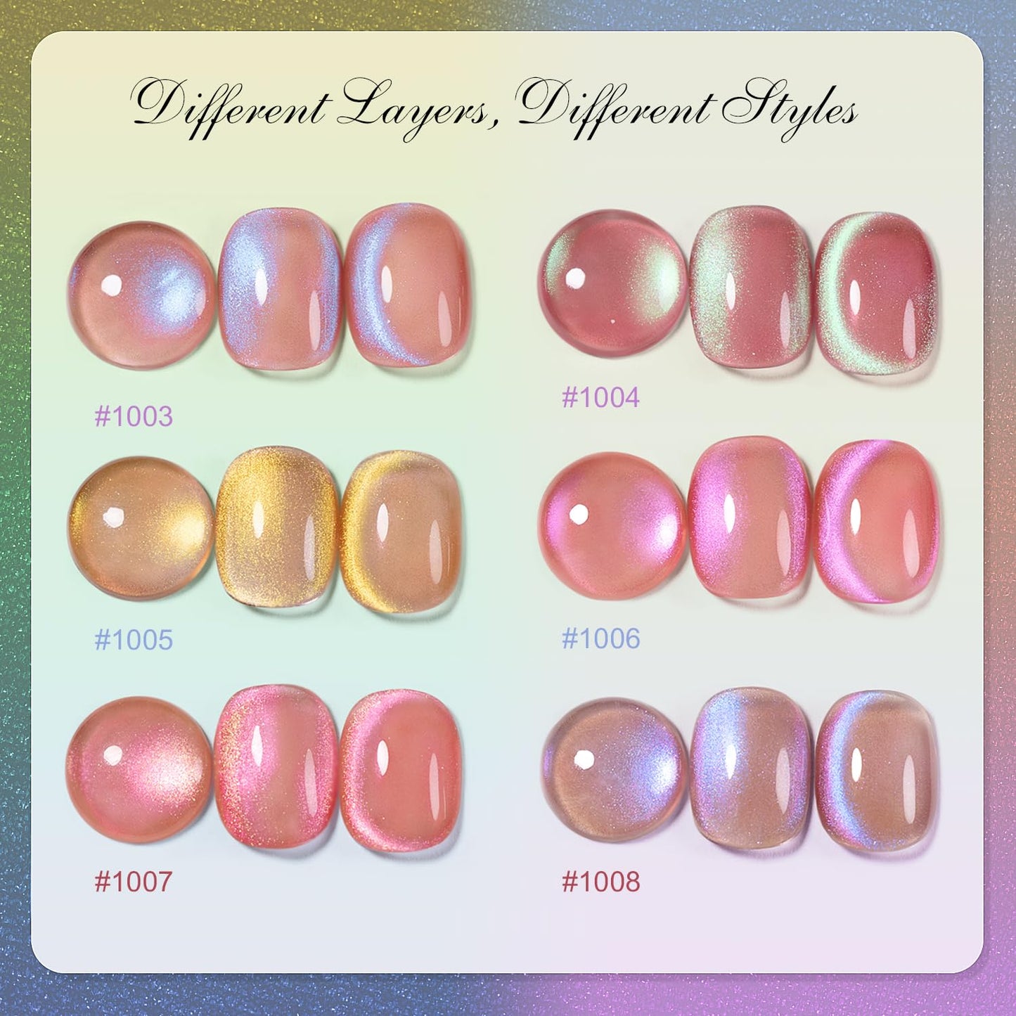 RARJSM Aurora Glitter Cat Eye Gel Nail Polish Set 6Pcs Nude Pink Light Purple Gold Brown Green Blue Galaxy Mermaid Glitter Cateye Gel Polish with Magnetic Stick UV LED Curing Require Home Salon