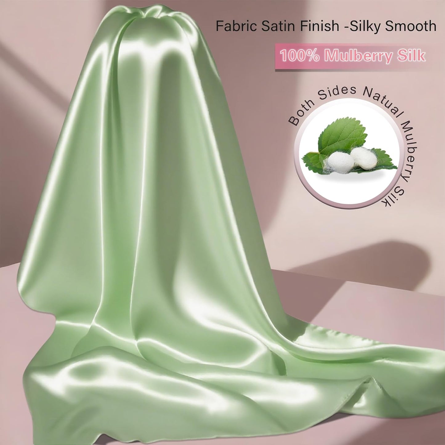 Mulberry Silk Body Pillow Pillowcase with Zipper, Ultra Smooth Soft Breathable Cooling Pillow Cases for Hot Sleepers, Silk Satin Body Pillow Cover for Hair and Skin (Sage Green, 20×54 Inches, 1 Pack)