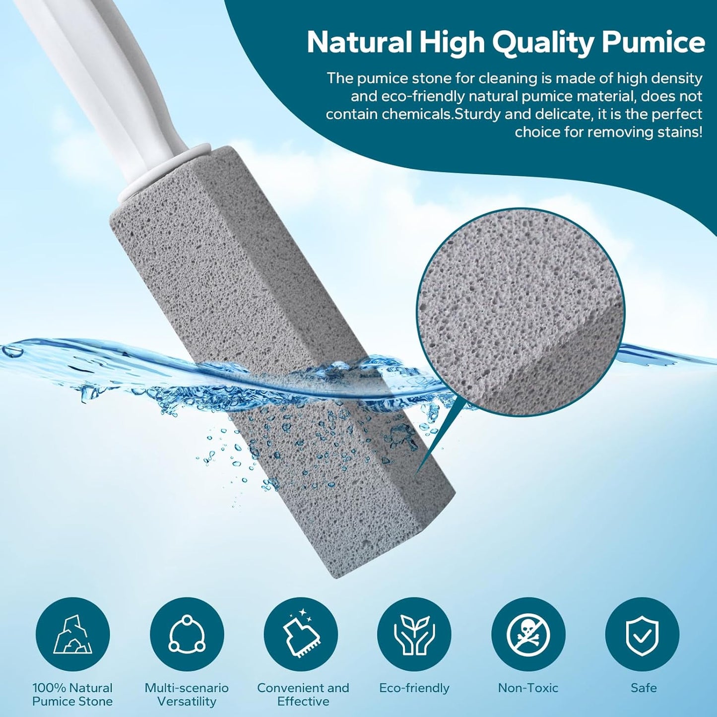 Emycool Pumice Stone Toilet Bowl Cleaner, 8 Pack Toilet Pumice Stone with Handle for Toilet Cleaning, Bathtubs, Sinks, Swimming Pools, Grills
