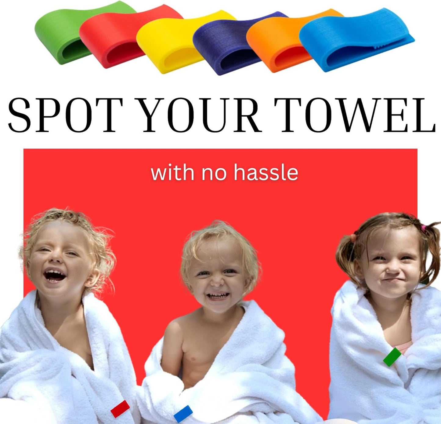 Towel Keep - 6 Pack Towel Tags - Colored Towel Clips for Identification of Your Towel - Towel Clip