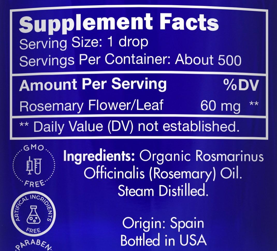 Organic, Rosemary Oil, Food Grade, for Hair, Growth – 100% Pure, Edible, Rosemary Essential Oil, by Zongle Therapeutics, 1 OZ