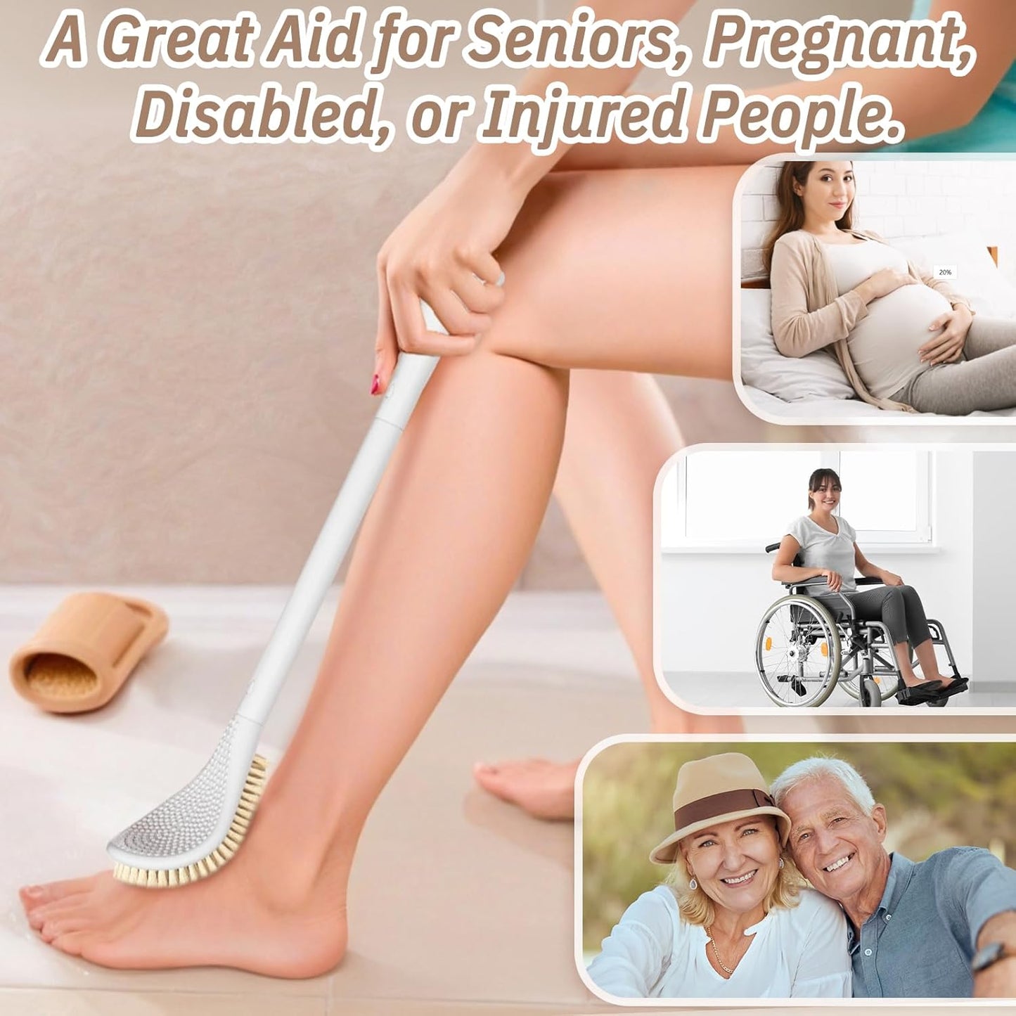 Foot Brush/Foot File/Silicone Body Scrubber Set(3PCS), 3-in-1 Foot Scrubber with Long Handle, 10.2’’-27.5’’Adjustable Foot Scrub Brush with Foot File and Silicone Loofah, Gift-Box(White Set)