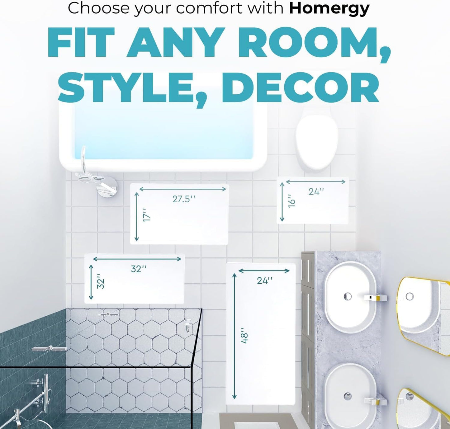 Homergy Bath Mat – Super‑Absorbent & Quick‑Dry with Non‑Slip Rubber Backing, Machine Washable & Odor Resistant – 16×24 in, White