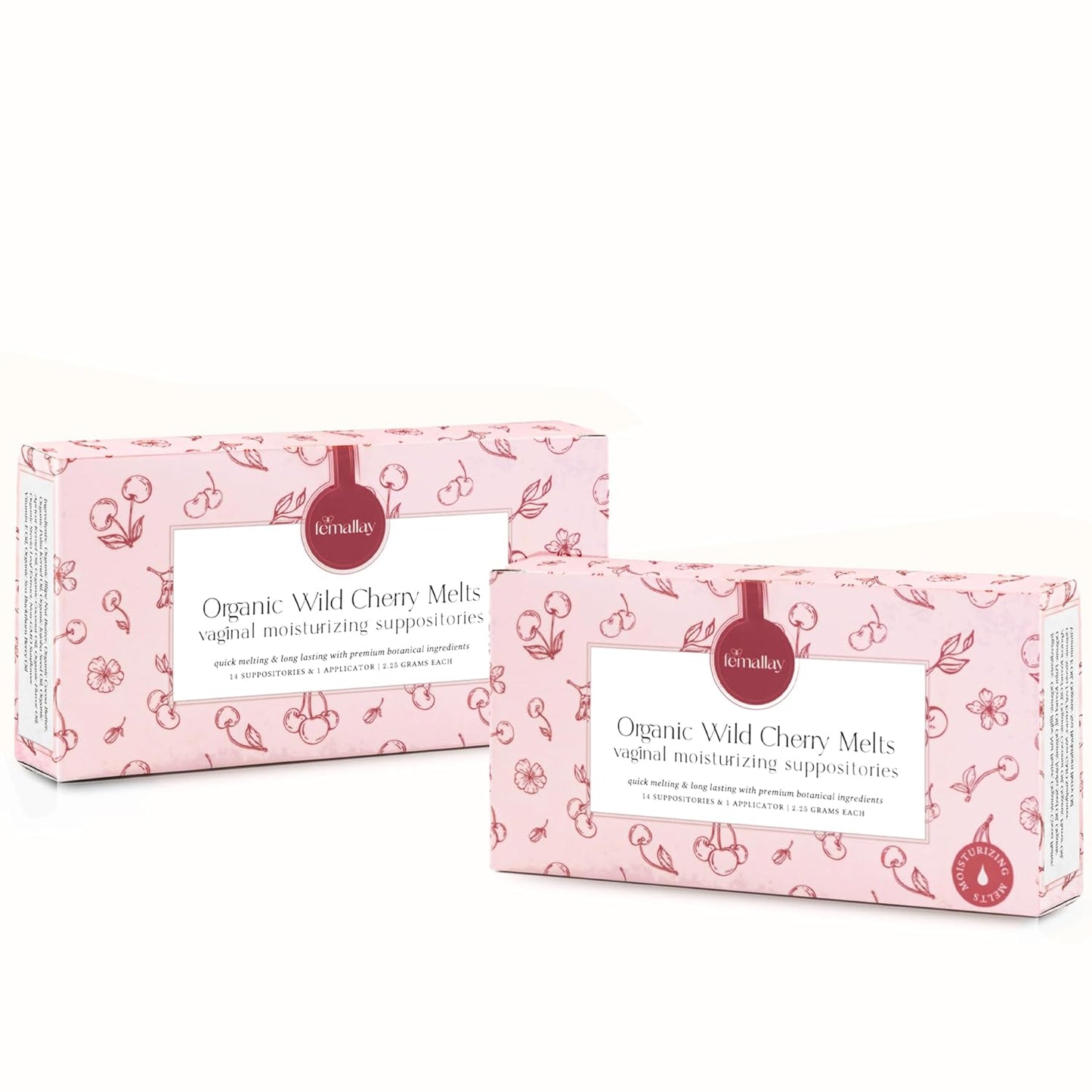 Femallay Organic Vaginal Moisturizing Suppositories – Wild Cherry 2 Pack – 100% Natural Relief for Dryness, Odor & Daily Feminine Discomfort – 14 Count + Applicator