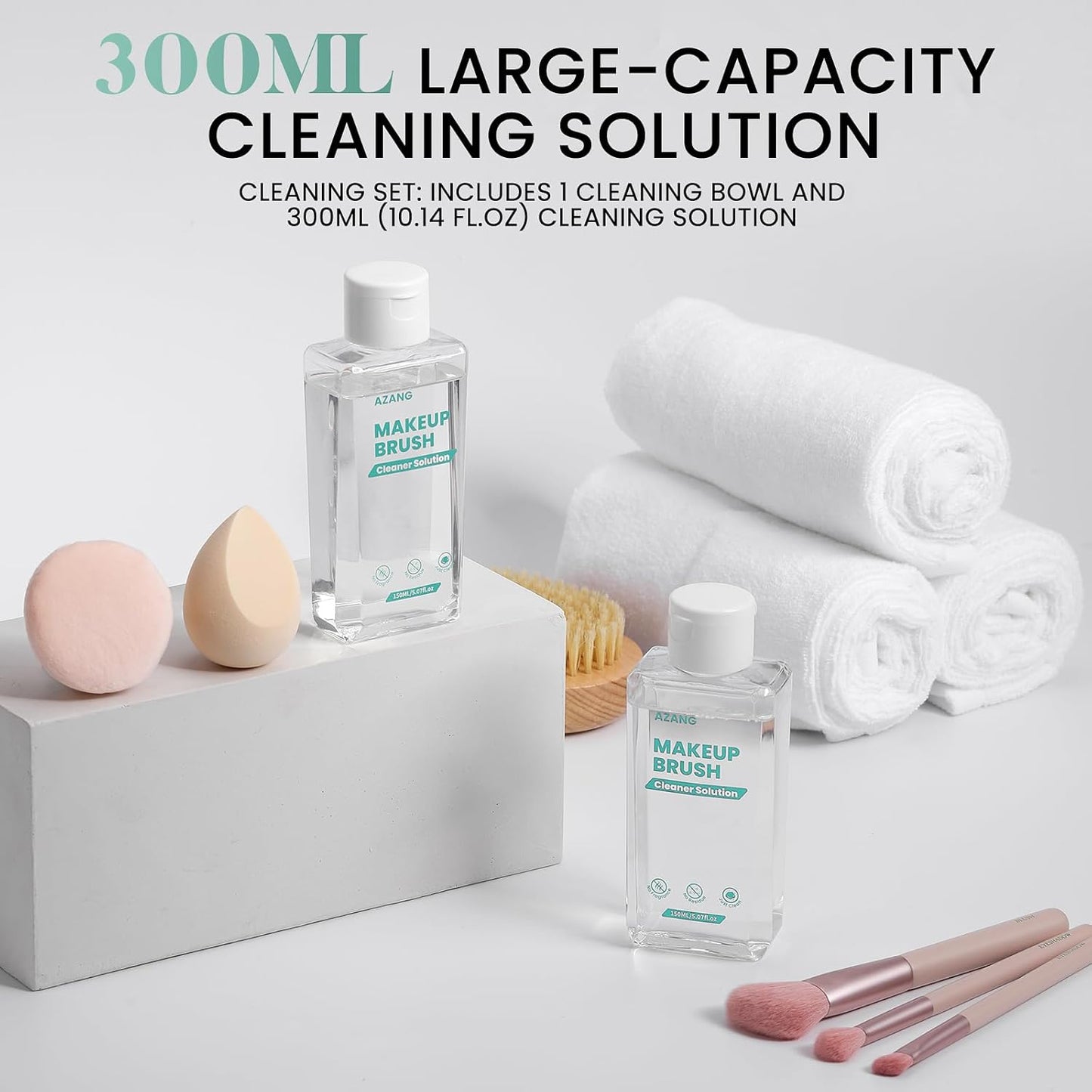 Makeup Brush Cleaner - 300ML Makeup Brush Shampoo and Bowl For Brushes, Sponge, Powder Puff，Deep Clean & Gentle Formula, Vegan & Cruelty