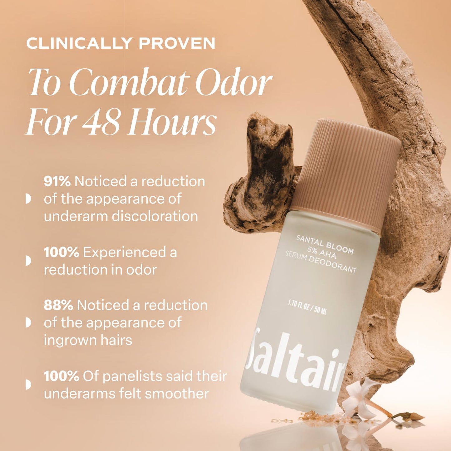 Saltair Serum Deodorant Santal Bloom 2 Pack. 5% AHA Formula. Lactic Acid and Mandelic Acid Deodorant. Aluminum Free Odor Control for Women and Men. Travel Essentials, 2x 1.7oz Roll On