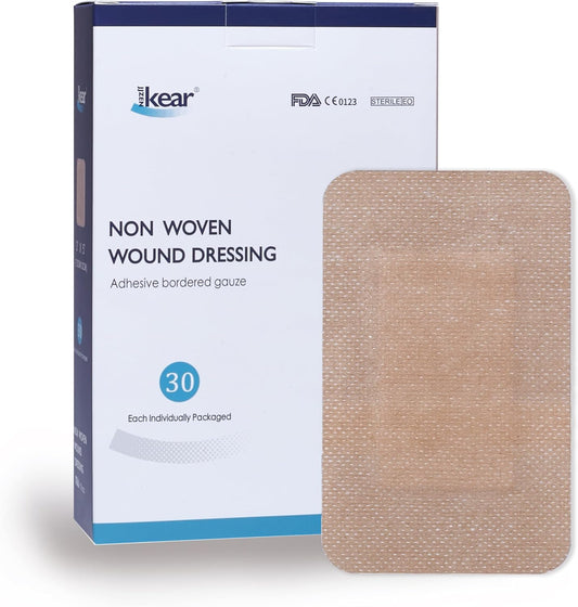 3"X5" 30 PCS Extra Large Sterile Nude Island Dressing Bandage for Wound - Self-Adhesive Boarded Gauze Pads - Latex Free - Medical Grade (Nude, 3"X5"- 30PCS)
