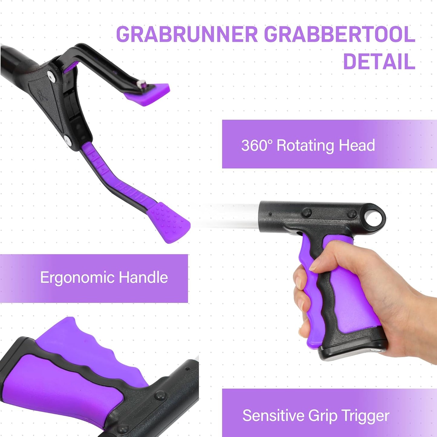 Upgrade 2-Pack Foldable 32" Grabber Reacher Tool, Lightweight Reacher Grabber Pickup Tool with 360° Rotating Jaw & Magnet, Reaching Tool for Trash Pick Up Stick, Litter Picker, Arm Extension (Purple)