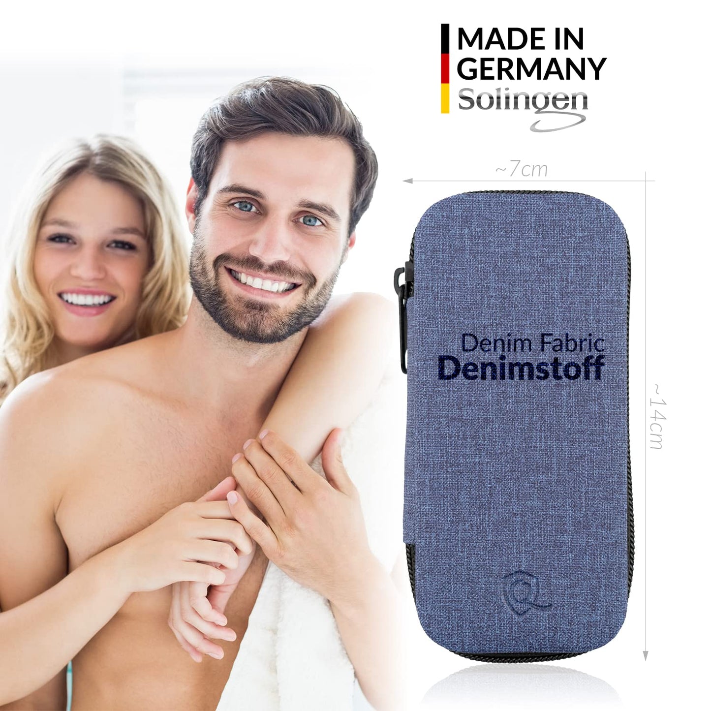 Manicure Set Solingen Made in Germany - 7 Piece Exclusive Finger & Toe Nail Clippers Kit for Women and Men in Vegan Leather Case, Color Jeans