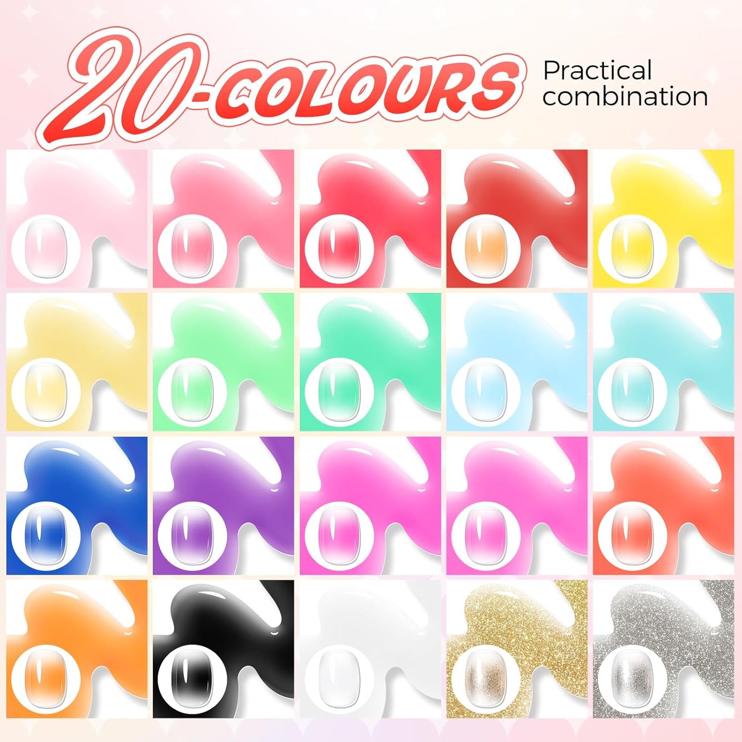 Sponge Pat Painting Gel, 20 Colors Neon Gradient Ombre Gel Nail Polish for French Manicure, Blooming Aura Nails with Sponge Applicators, No Wipe UV/LED Curing DIY Nail Art Palette