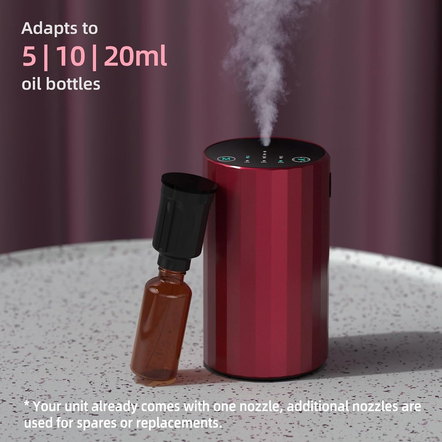 Waterless Essential Oil Diffuser Aromatherapy Scent Diffusers for Home Large Room, Bedroom, Car, Office, Desk, Battery Operated Mini Portable Air Freshener (red)