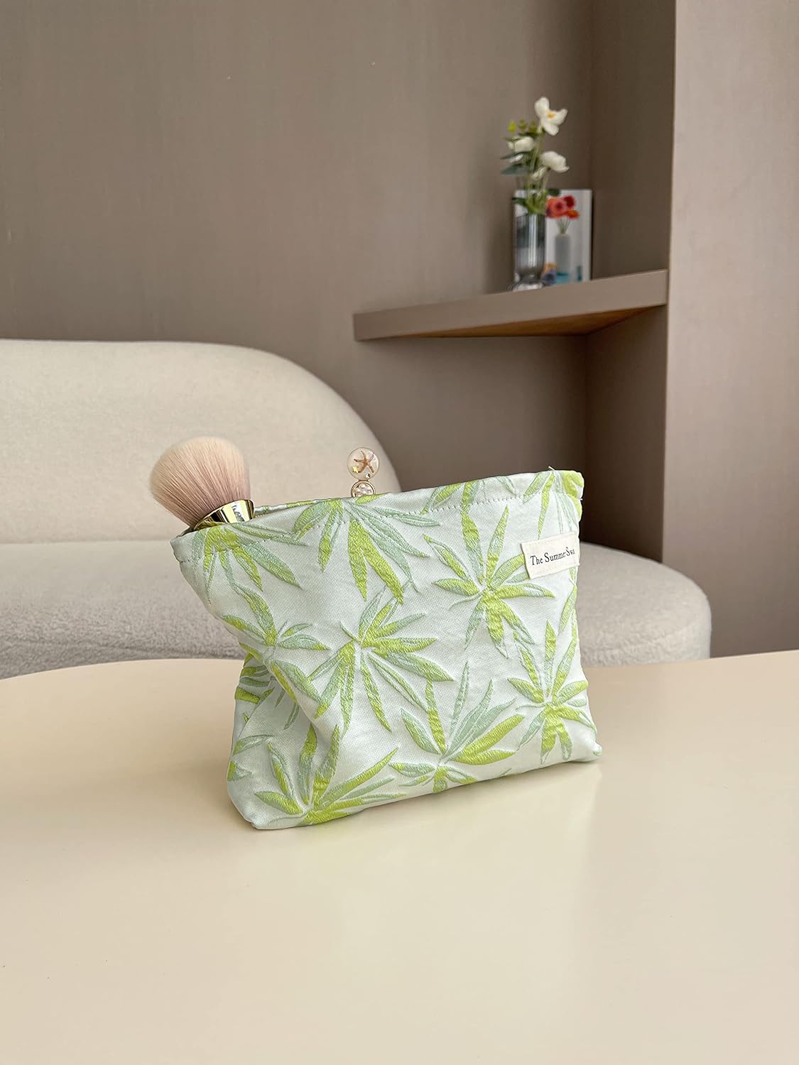 The Summer Swan | Large Aesthetic Makeup Bag | Floral Makeup Bag | Mid-day Clutch | Period Kit Bag | Hygiene Bag | Skincare Bag | Cute Makeup Bag (Summer Maple)