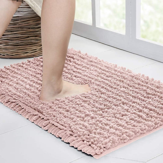 Walensee Large Bathroom Rug Non Slip Bath Mat (72x24 Inch Dusty Pink) Water Absorbent Super Soft Shaggy Chenille Machine Washable Dry Extra Thick Perfect Absorbant Best Plush Carpet for Shower Floor