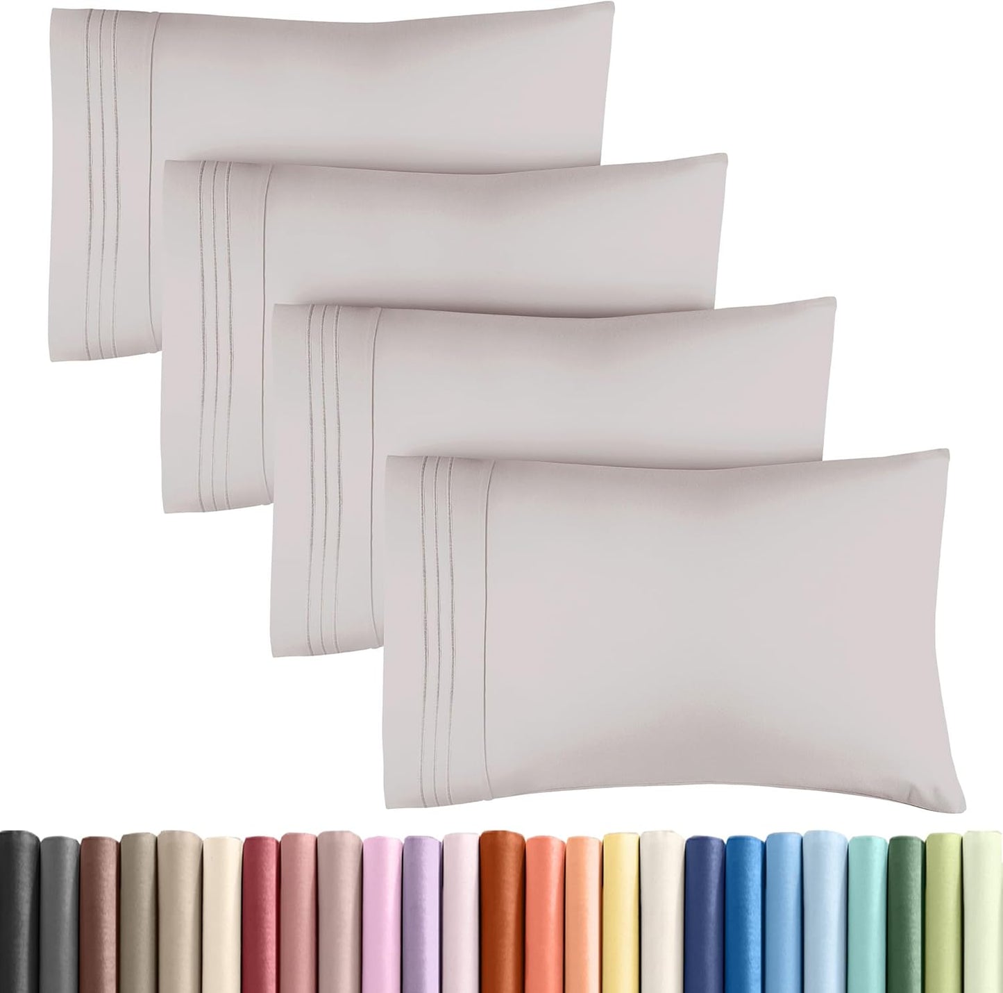 King Pillow Cases Set of 4 - Ultra Soft Hotel Quality Pillowcase Covers - Comfy, Cozy & Wrinkle Free - Shrinkage, Stain & Fade Resistant - Machine Washable Pillow Protectors - 4 Piece Set - Light Grey