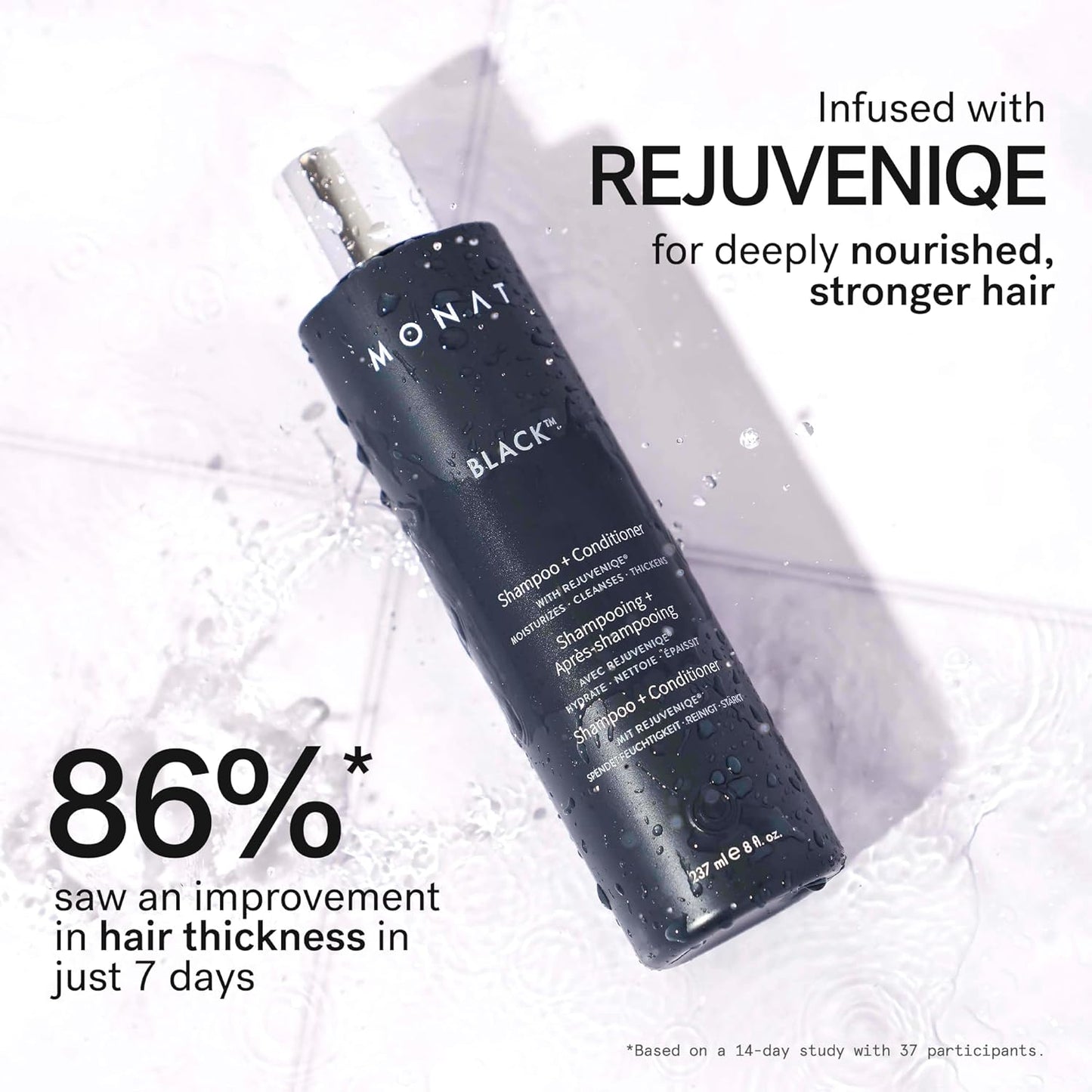 MONAT Black Shampoo + Conditioner – A 2-in-1 Formula for Optimal Hair Care in One Step – Cleanses, Conditions, and Promotes Stronger, Healthier-Looking Hair – For All Hair Types – 237ml (8.0 fl oz)