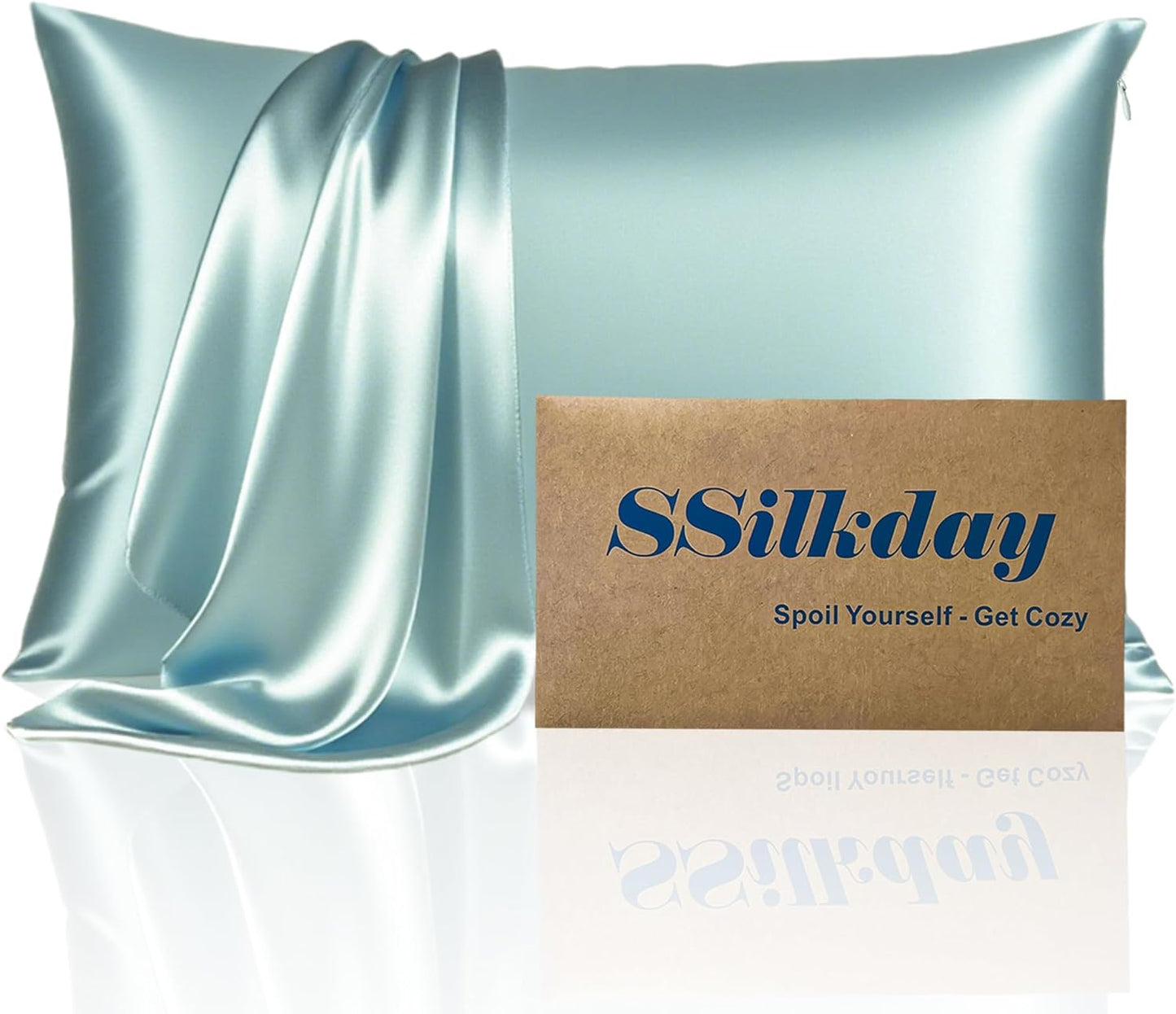 Mulberry Silk Pillow Cases with Zipper, Ultra Smooth Soft Breathable Cooling Pillow Cases for Hot Sleepers, Silk Satin Pillowcase for Hair and Skin, Gifts for Women (Haze Blue, Standard Size, 1 Pack)