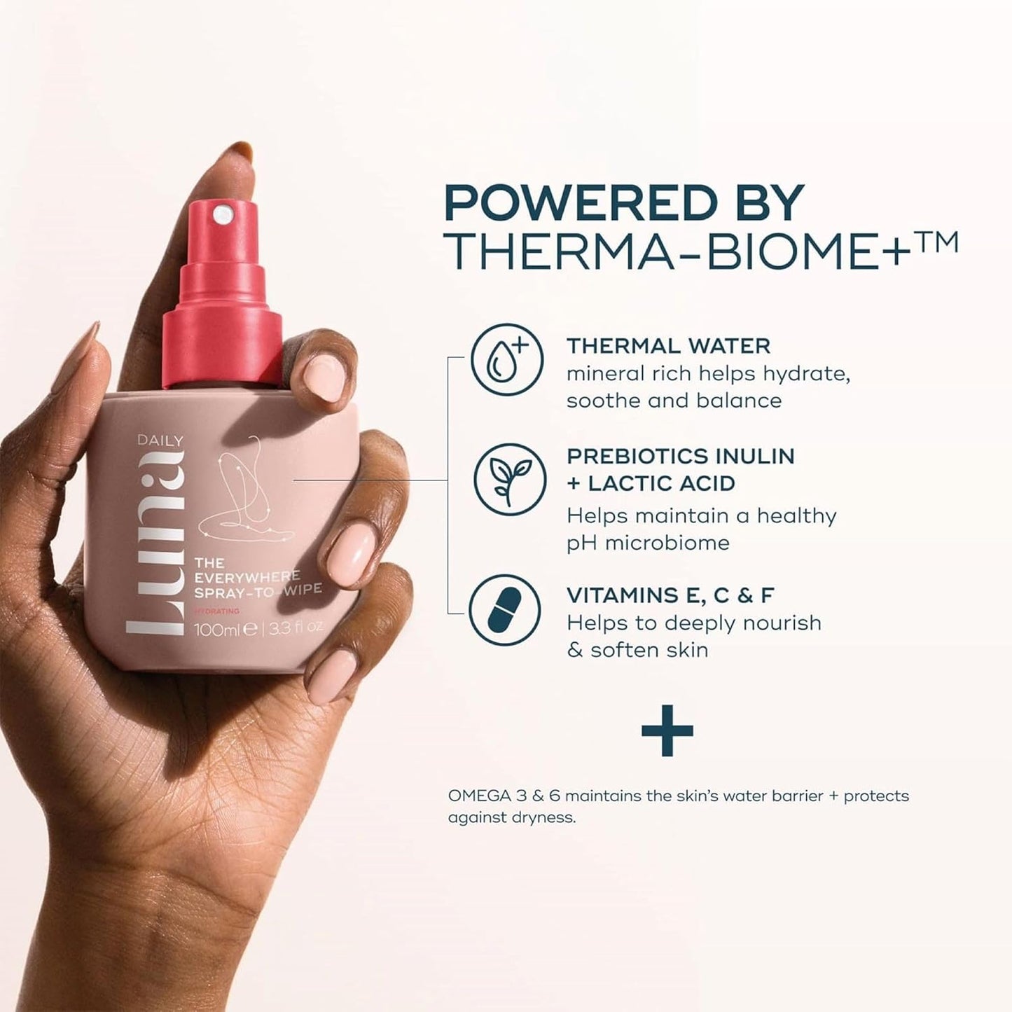 Luna Daily Body Cleansing Spray | Hydrating Feminine & Body Mist with Soft Cotton Scent | pH-Balanced, Gentle & Moisturizing | For Intimate Care, Underarms & Travel Freshness, 100ml