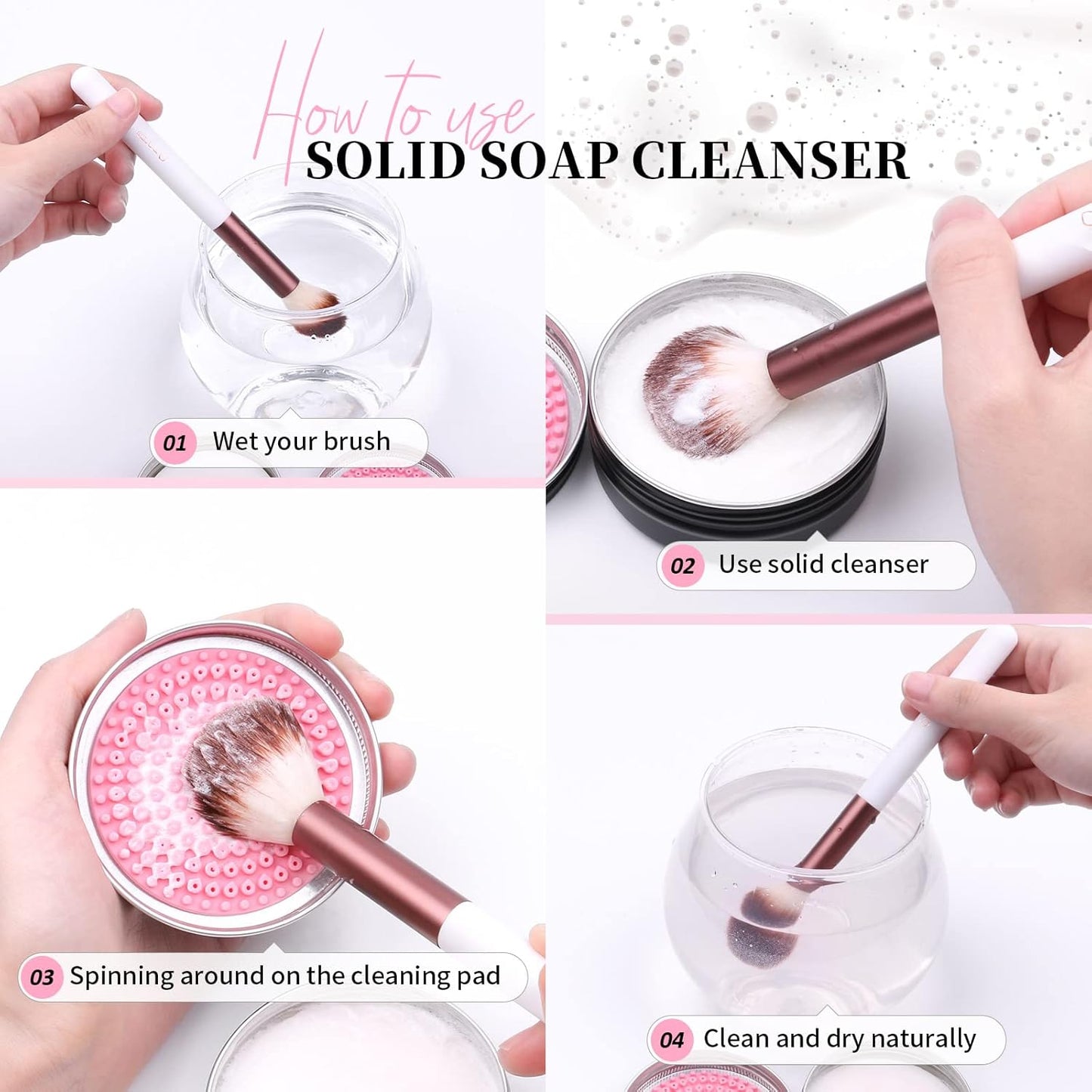 DUcare Makeup Brush Cleaner Makeup Brushes Solid Soap Cleanser with Color Removal Sponge Brush Cleaning Mat, Silicone Makeup Cleaning Cosmetic Cleaner Blenders Shampoo Removes Shadow Color