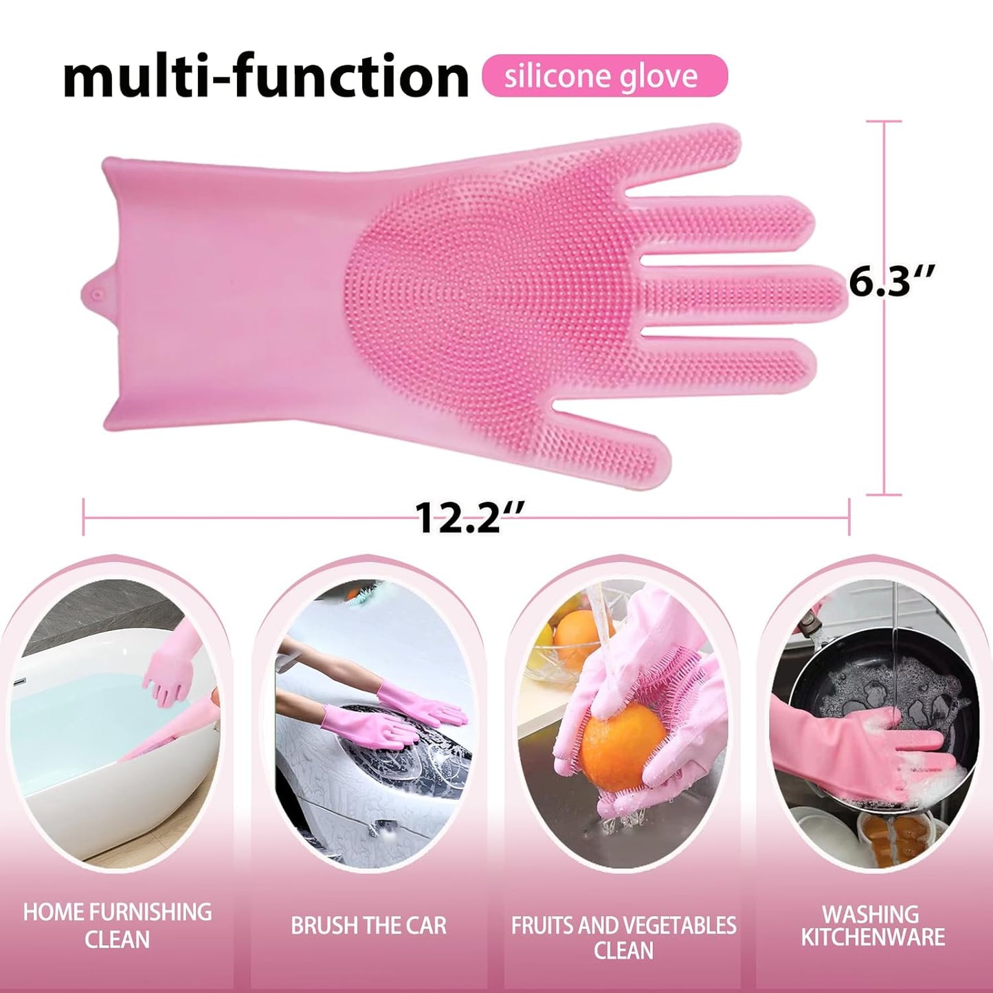 Dog Washing Gloves -Dog Bath Brush - Dog Bath Gloves - Dog Shampoo Brush - Pet Grooming Gloves -Cat Grooming Supplies_ Dog Bath Supplies（1 Pair Pink
