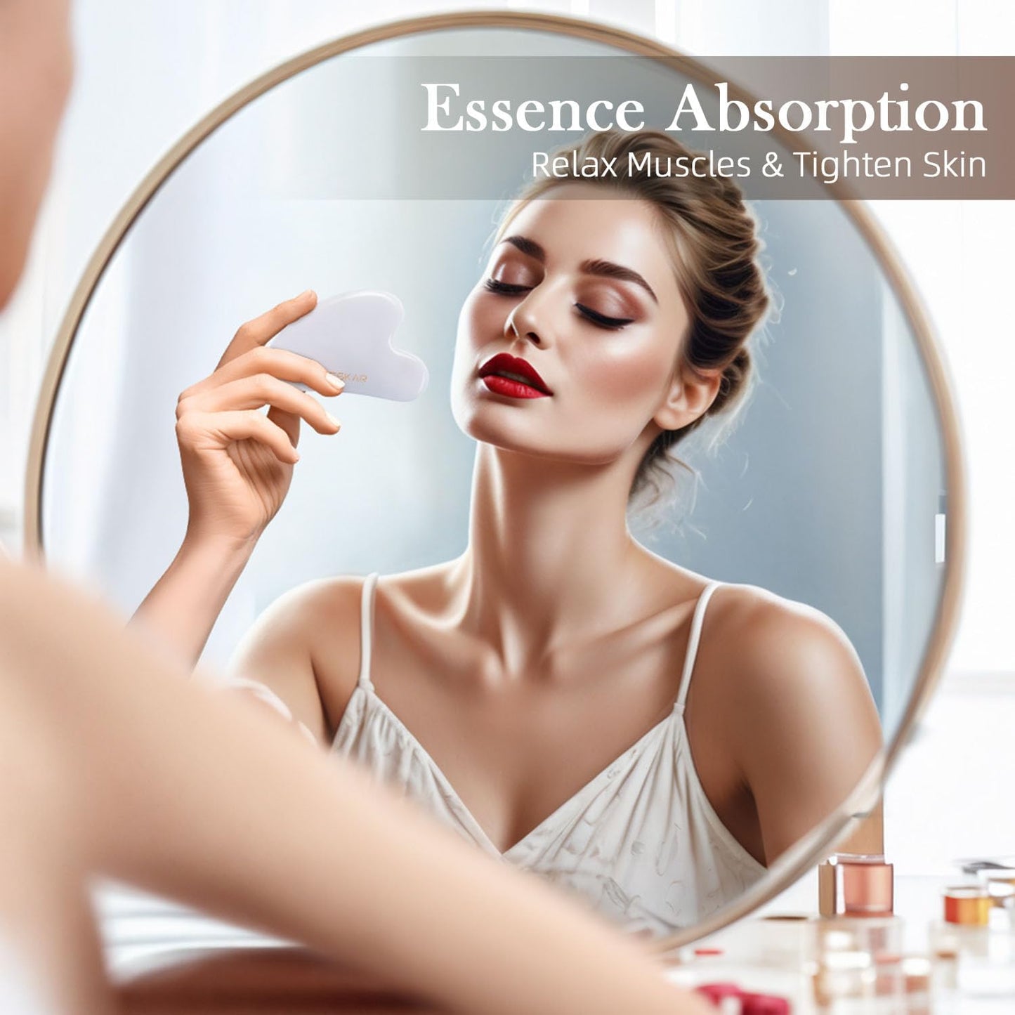 BESKAR Gua Sha Facial Tools, Natural Jade Stone Guasha Massager for Jawline Sculpting, Tighten Face Skin and Reduce Wrinkles, Face Eyes Body Neck Massage Tool, Skin Care Gift