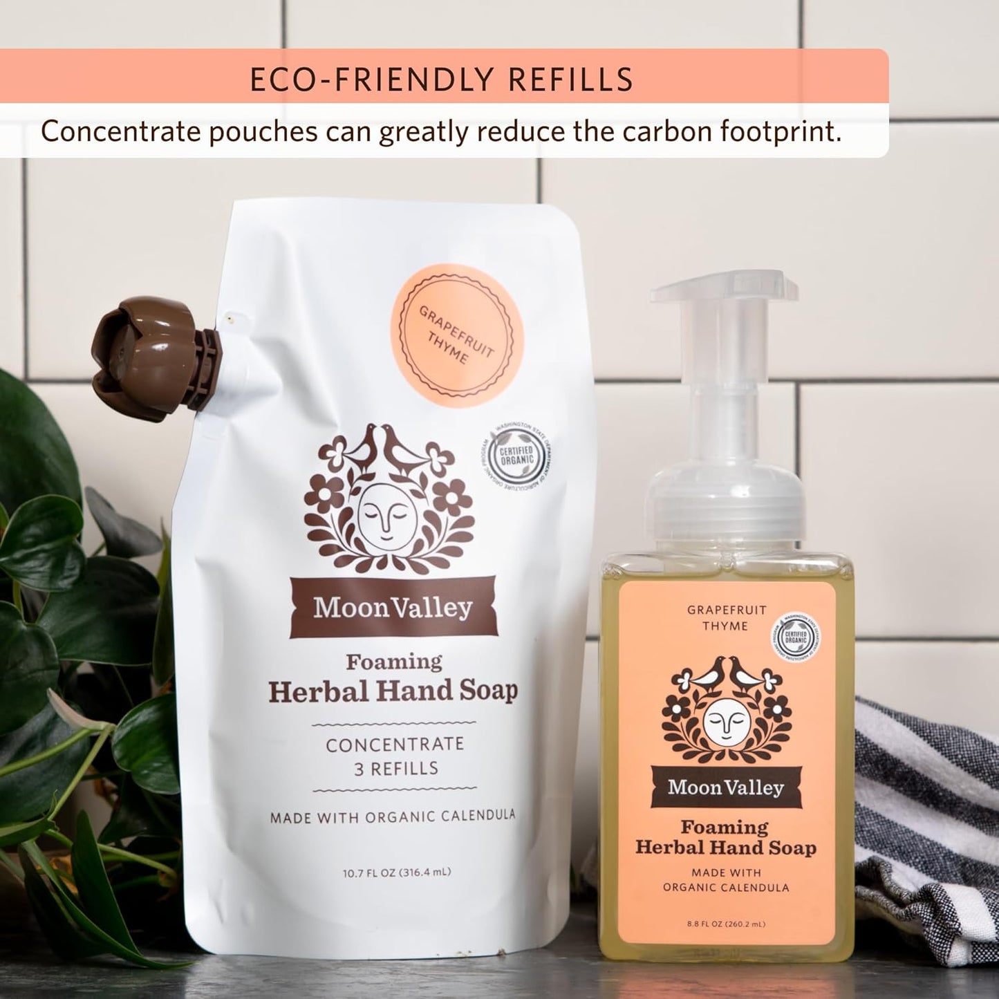 Moon Valley Foaming Hand Soap Refill Pouch, Three-Pack Lemon Rosemary, Mint Lavender, Grapefruit Soap, Vegan and Non-GMO, Environmentally Friendly Option