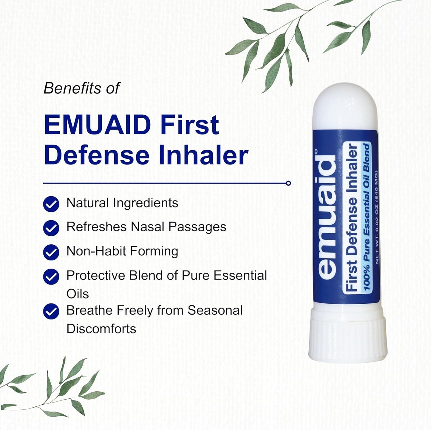 emuaid First Defense Nasal Inhaler Stick – Natural Essential Oil Nasal Stick for Clear Breathing, Focus, Nasal Health, Seasonal Wellness, and Airway Comfort