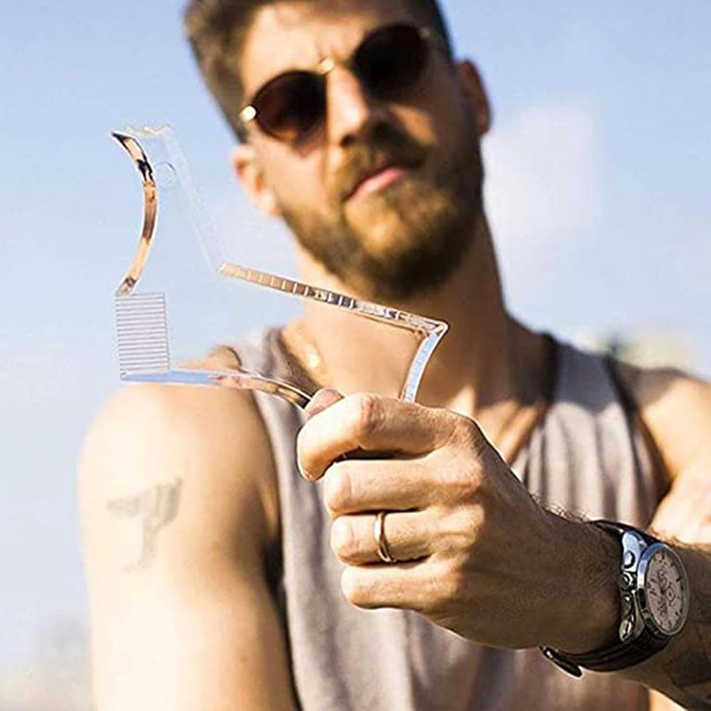 2-piece set Men's Beard Shaping Tool+Beard Bib，Non-Stick Material Beard Apron，for Styling and Trimming Black